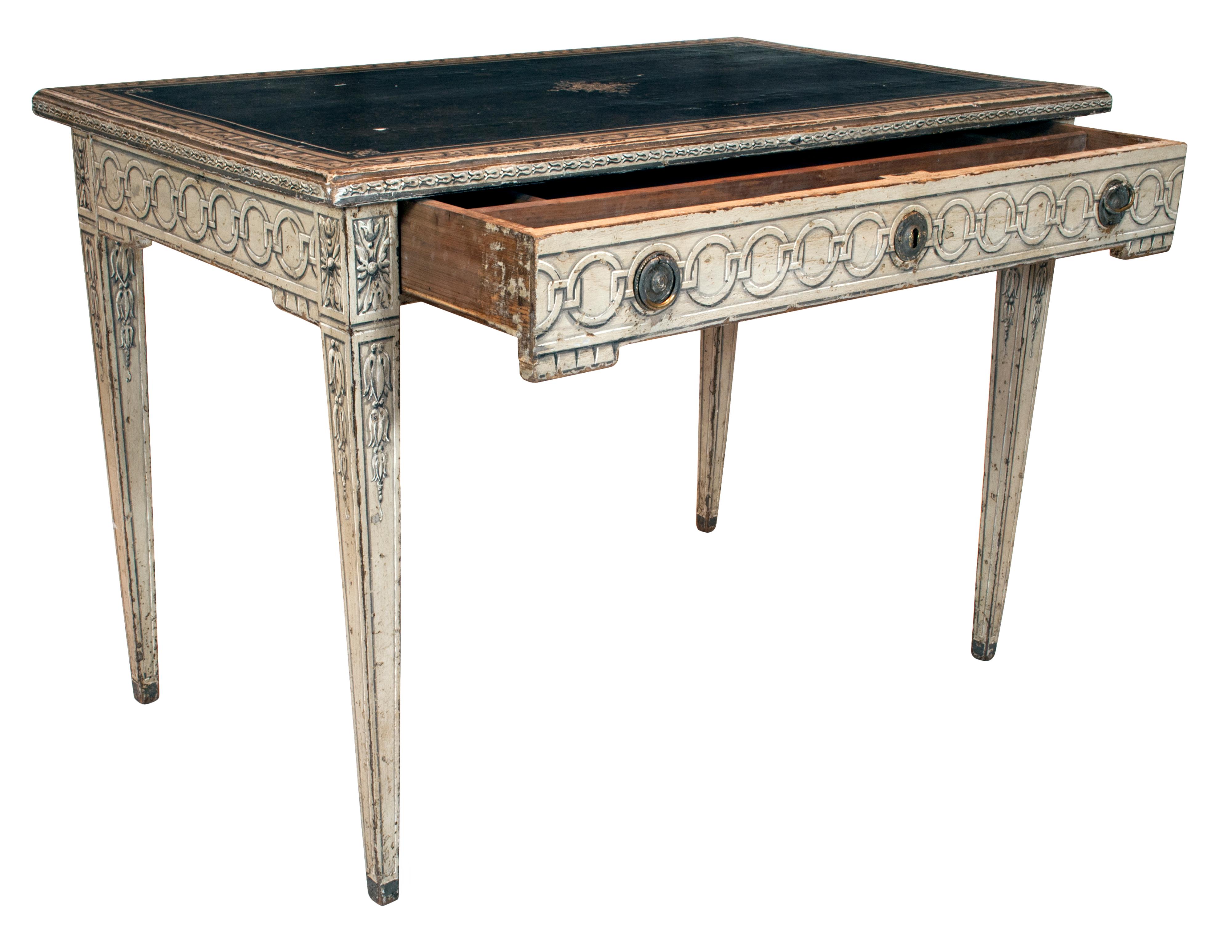 19th Century Desk with Neoclassical Trompe L'Oeil Decor (Leder)
