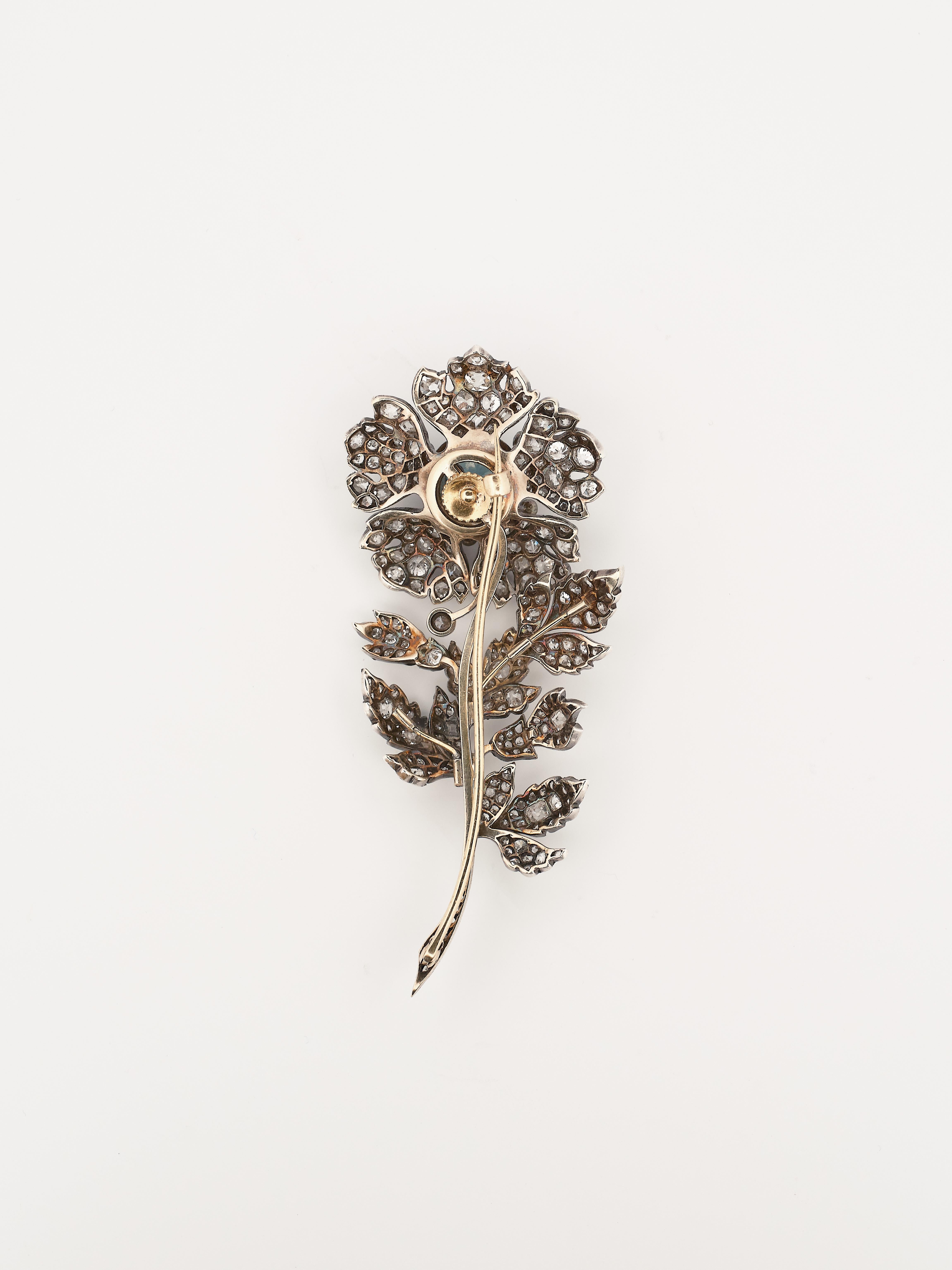A 19th century diamond and zircon rose brooch In Good Condition For Sale In Malmö, SE