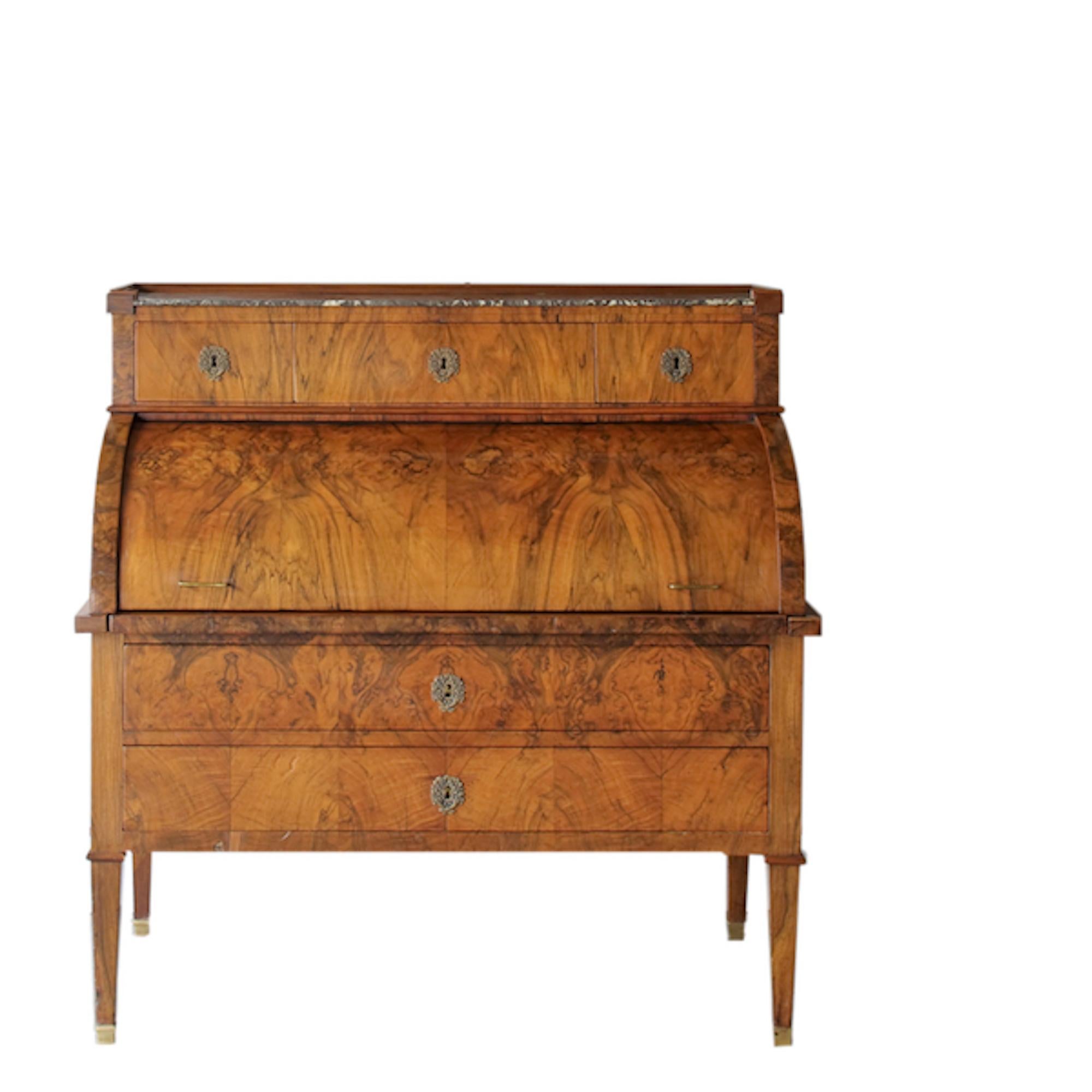 French A 19th Century Directoire Period Walnut Cylinder Roll Top Writing Desk For Sale