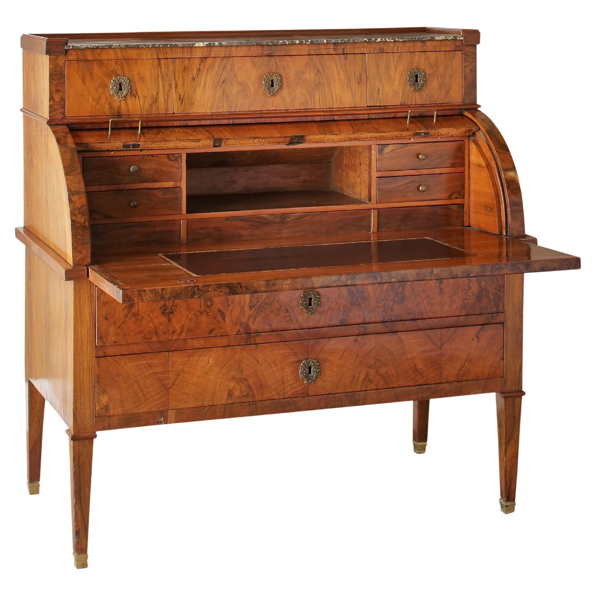 A 19th Century Directoire Period Walnut Cylinder Roll Top Writing Desk For Sale