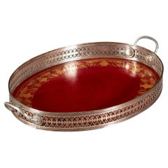 19th Century Directoire Silver Tray with Red Lacquer