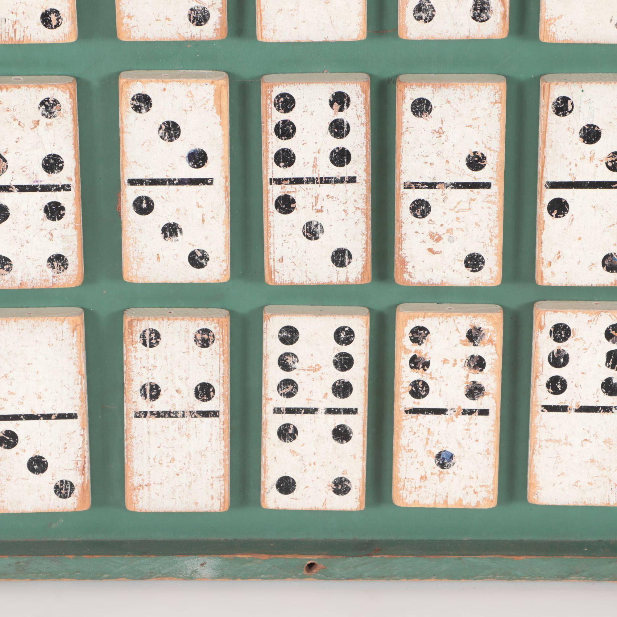 19th Century Dominoes Folk Art Assemblage Encased in a Green Painted Wood Fra 1