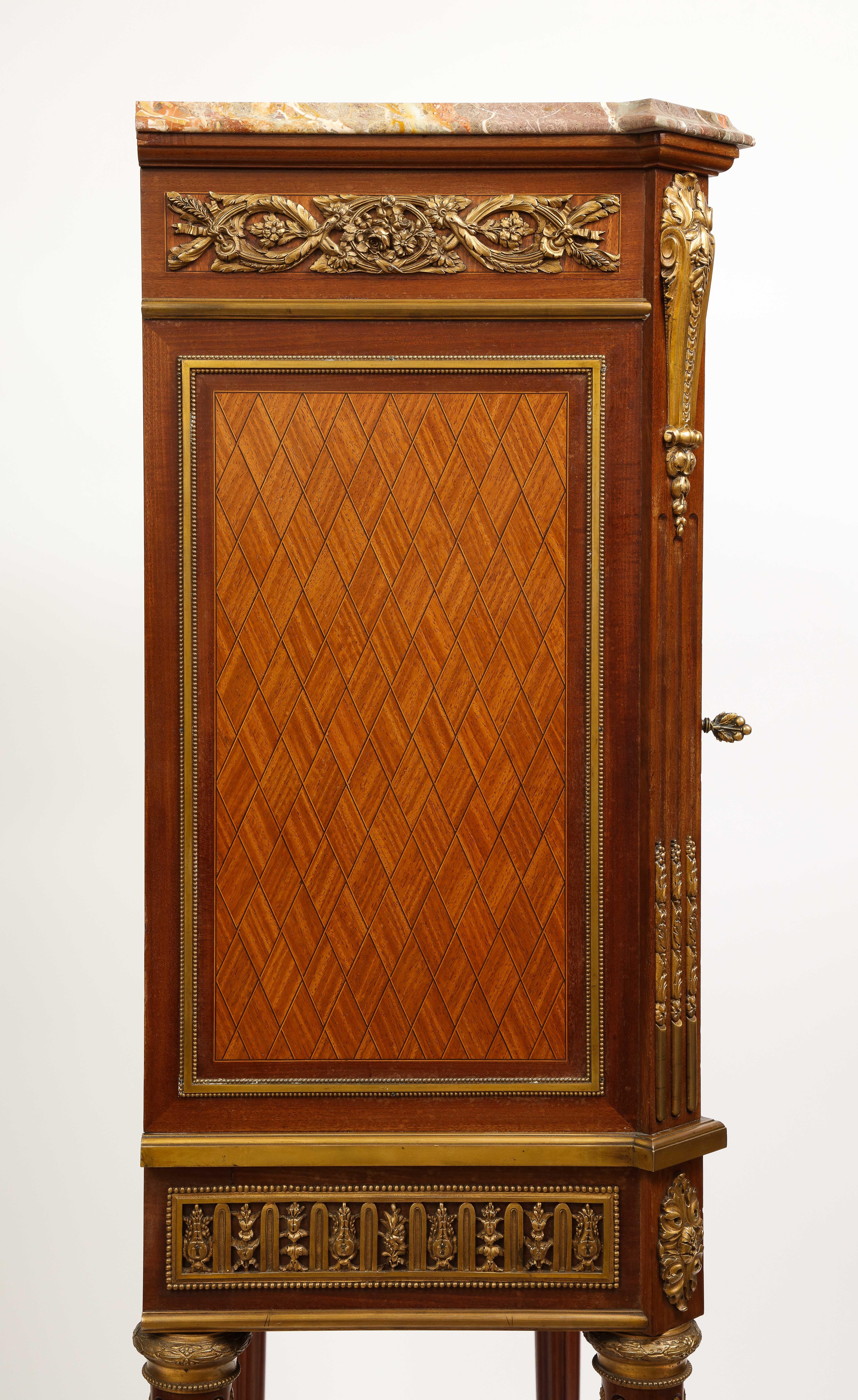 19th Century Dore Bronze and Sèvres Porcelain Mounted Parquetry Cabinet For Sale 4