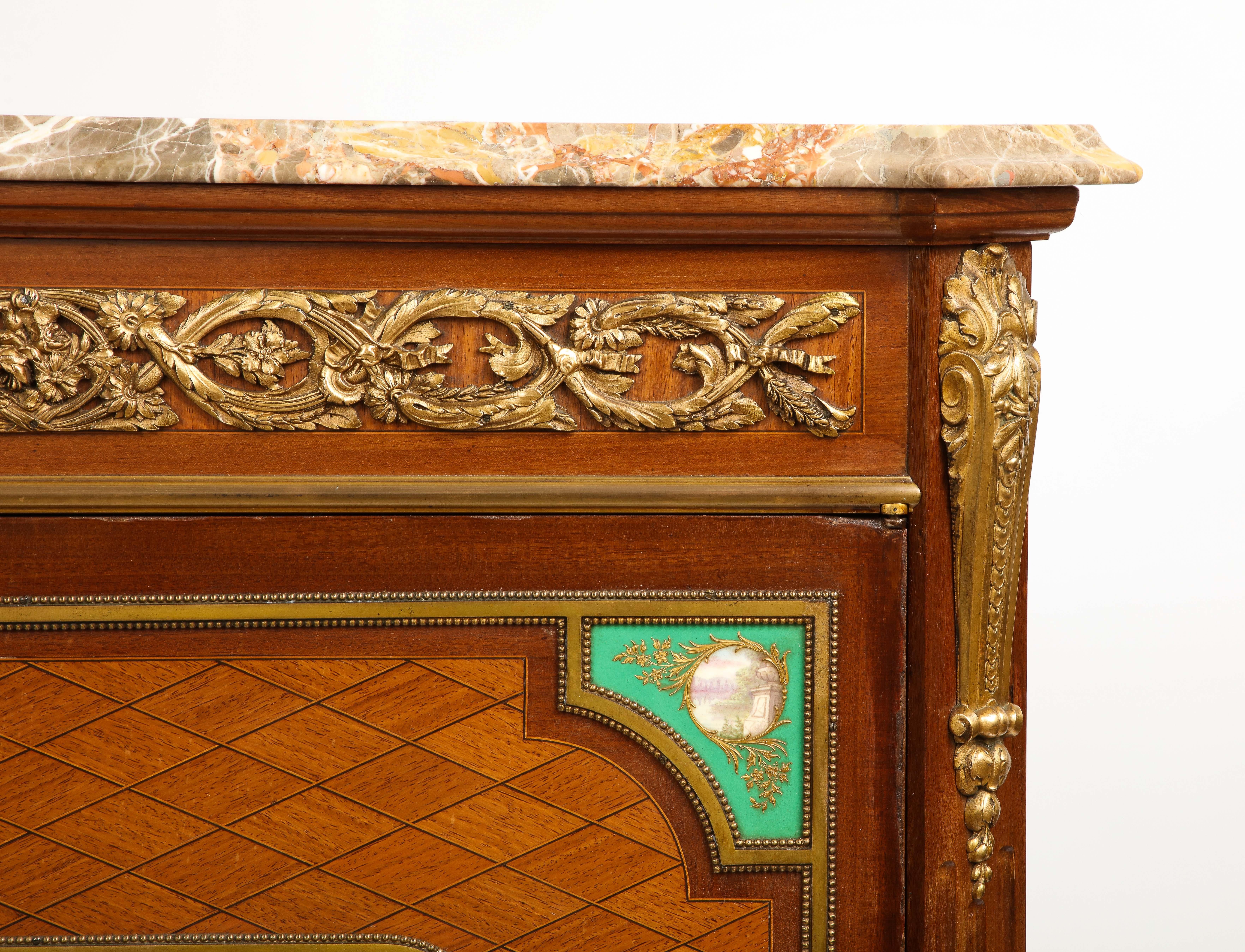 19th Century Dore Bronze and Sèvres Porcelain Mounted Parquetry Cabinet For Sale 2