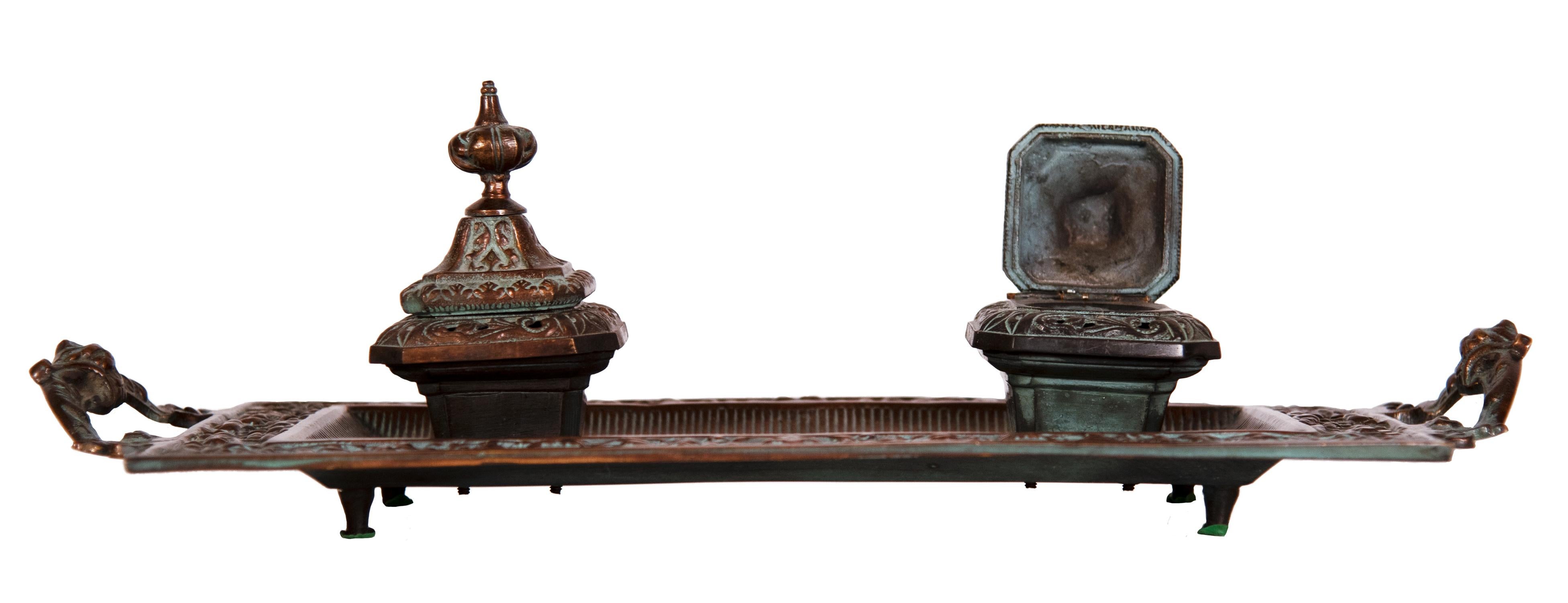 A double inkwell circa 1885.