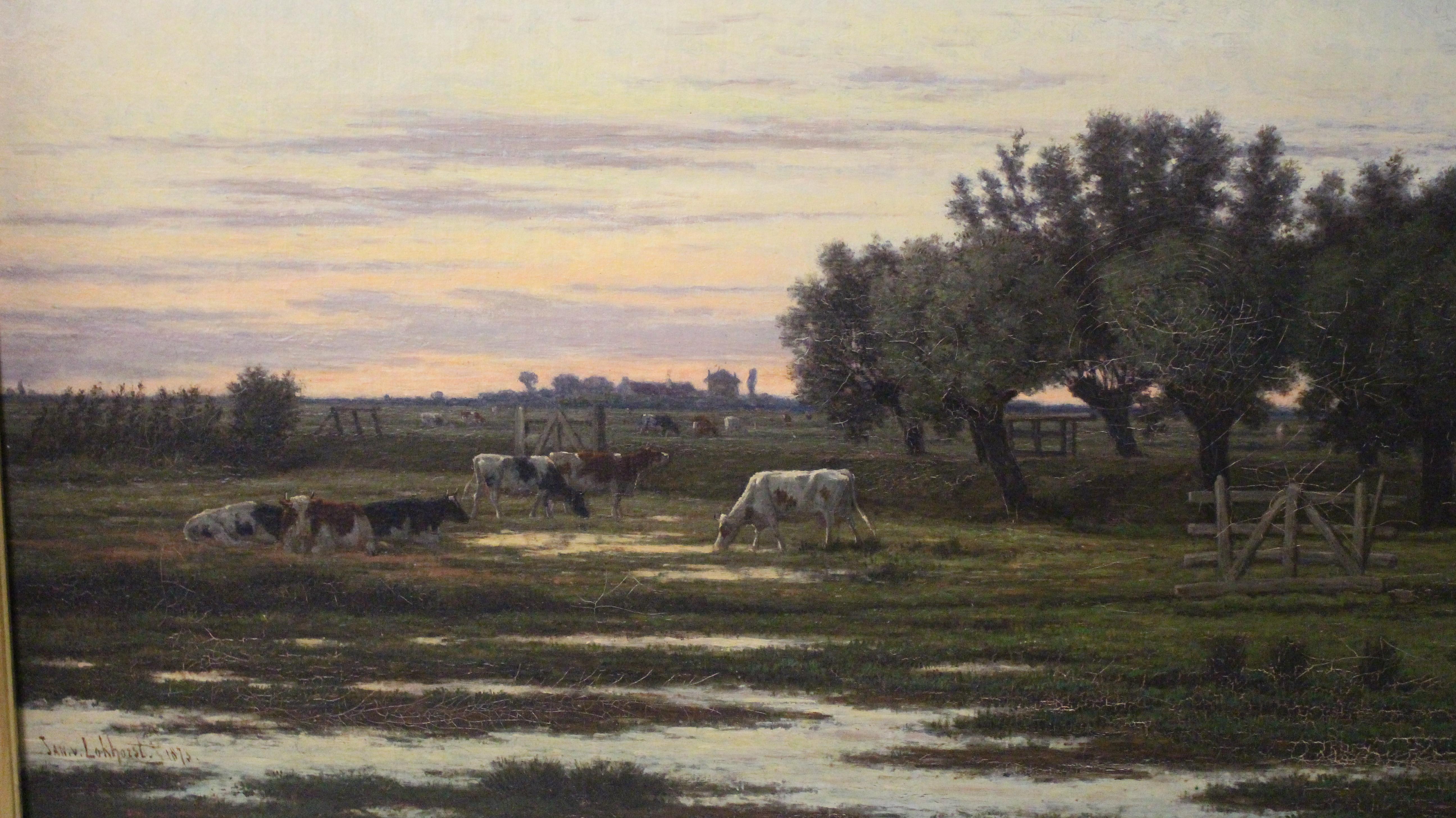 Barbizon School 19th Century Dutch Bucolic Landscape by Jan Nicholaus Lockhorst