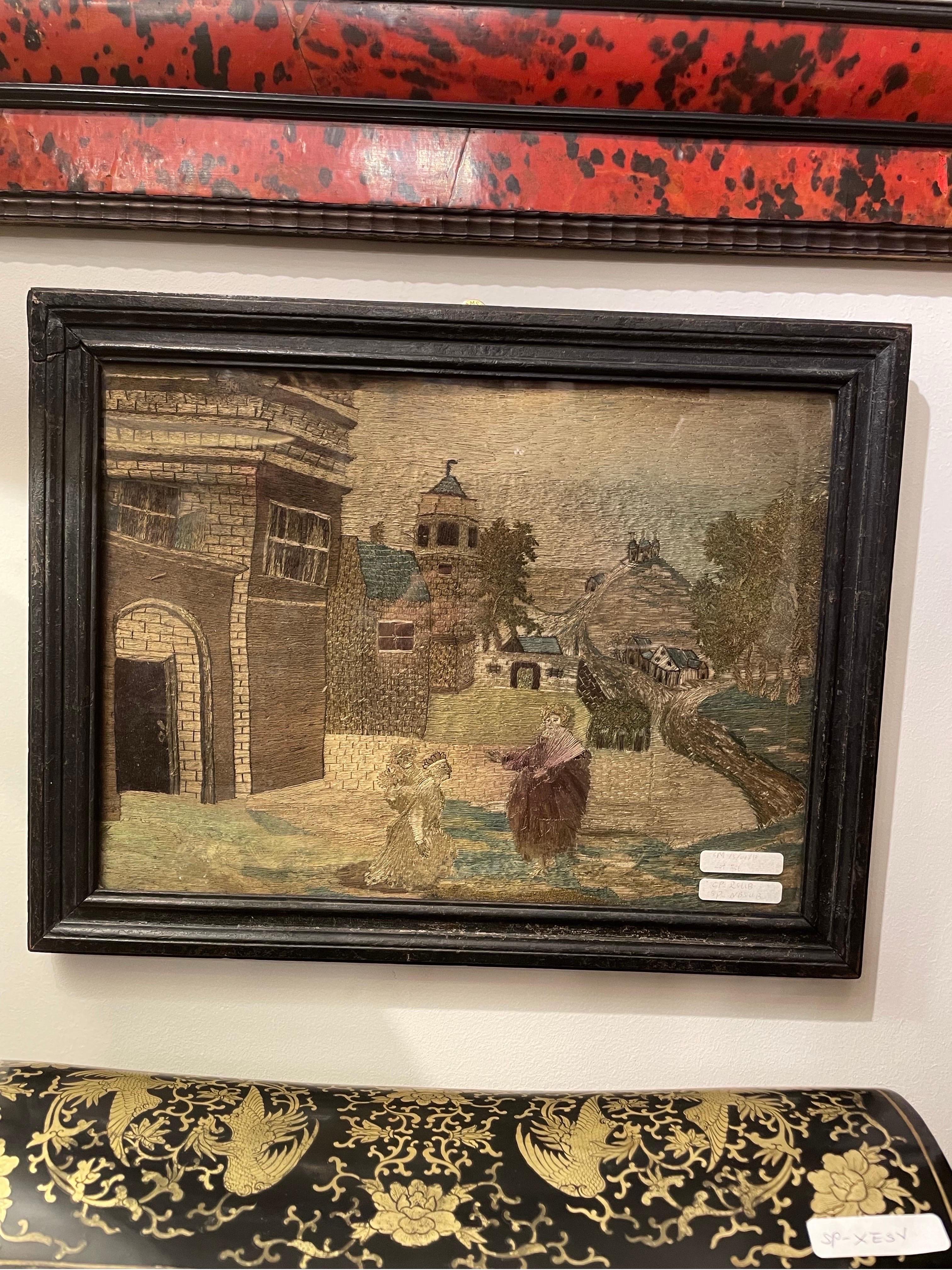 A 19th Century Dutch Naive Needlework in Ebonized Timber Frame

Depicting a woman in regal attire with child greeting a figure dressed in draped gown, in the background, an architectural scene.

Height: 38 cm Width: 49 cm Depth: 2 cm.

Provenance:
