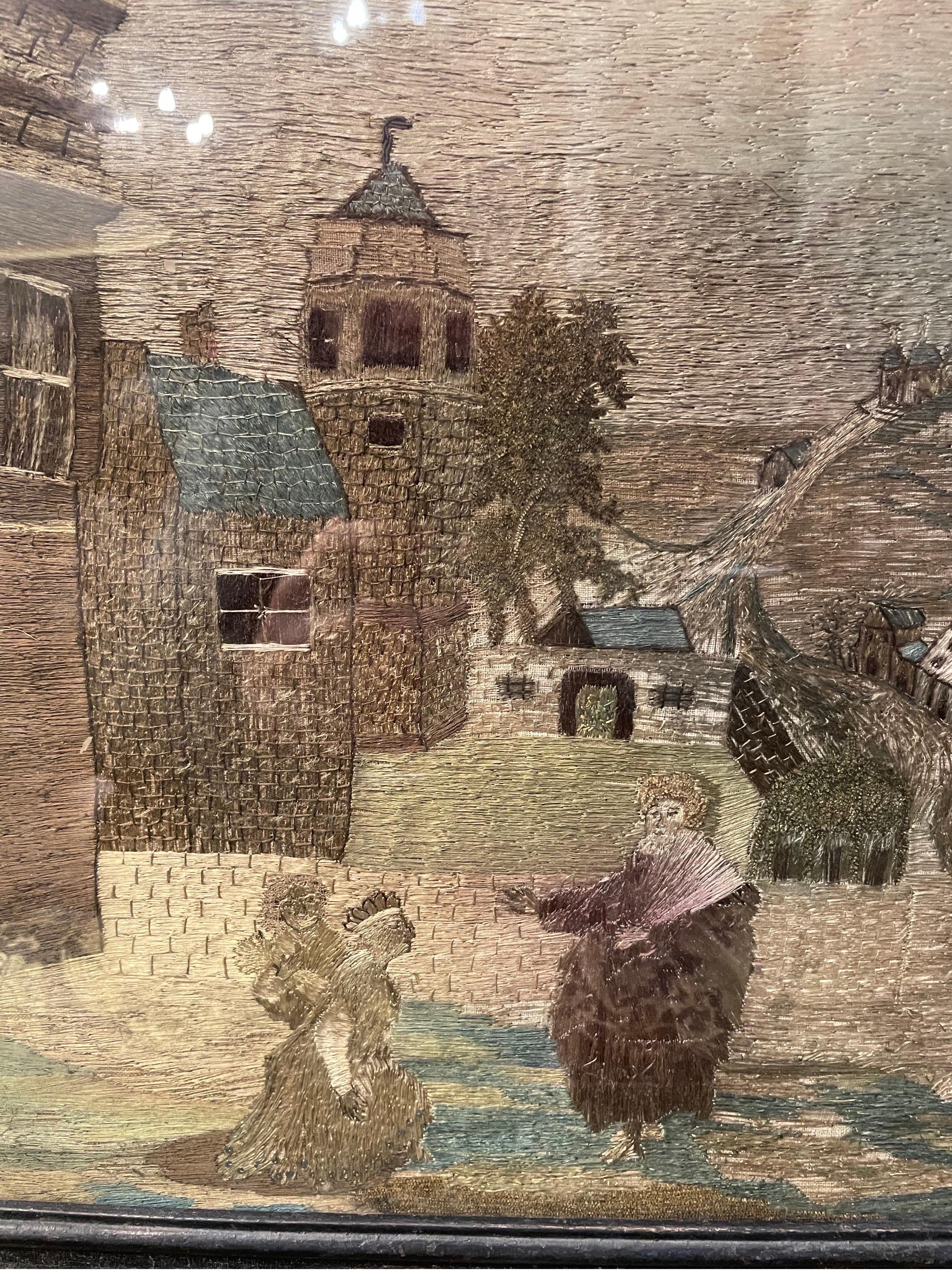 A 19th Century Dutch Naive Needlework in Ebonized Timber Frame In Good Condition For Sale In ARMADALE, VIC