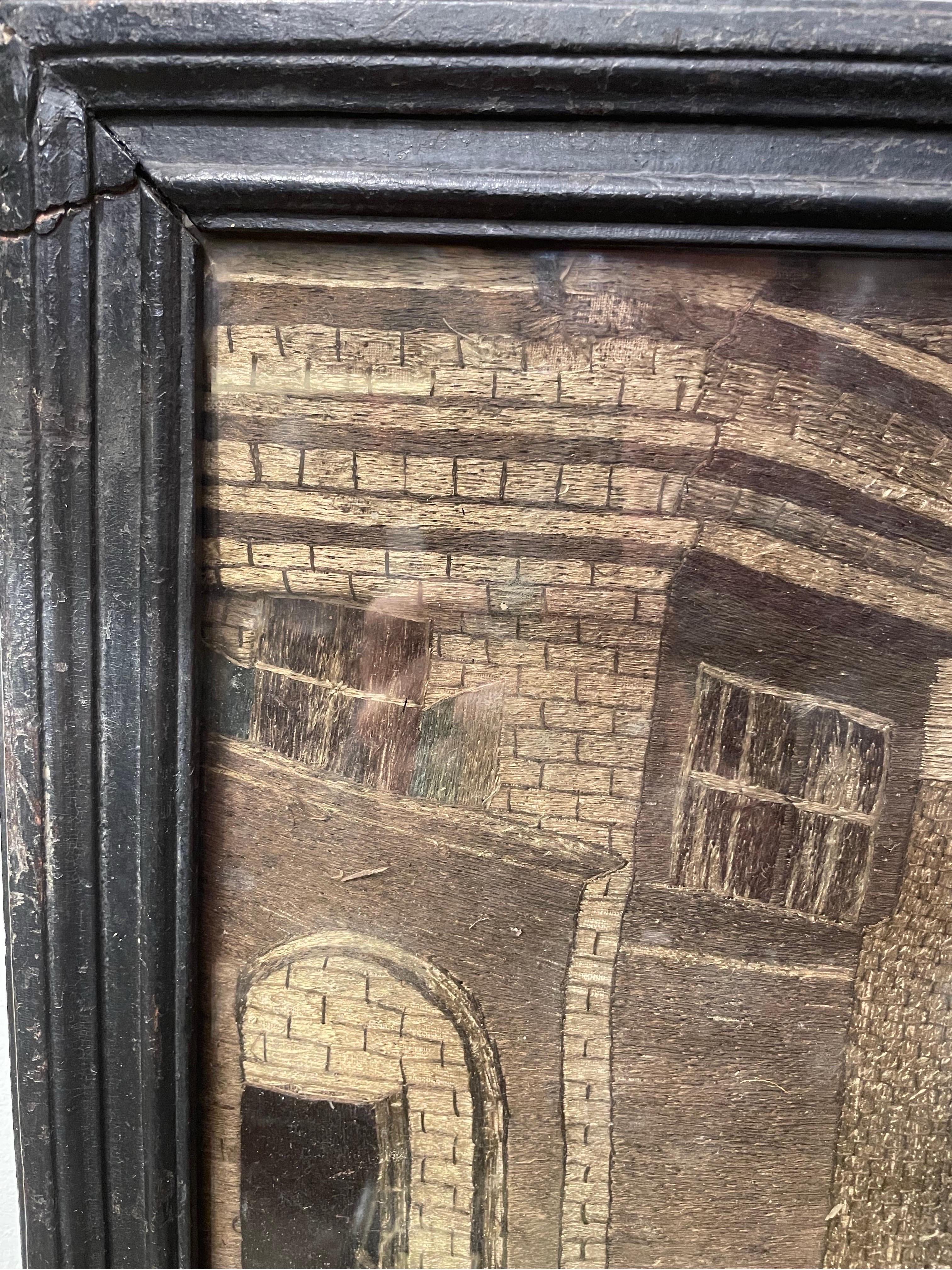 Cotton A 19th Century Dutch Naive Needlework in Ebonized Timber Frame For Sale