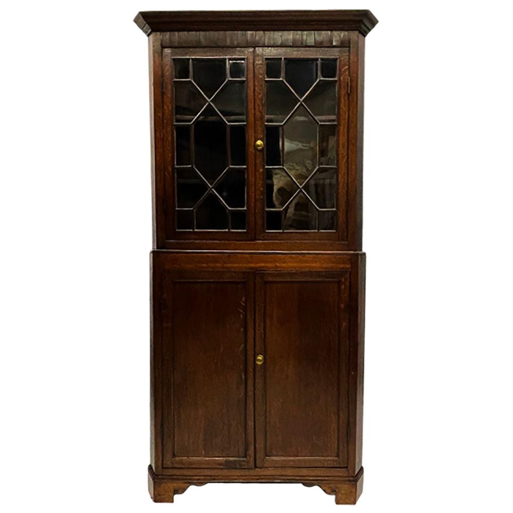 19th Century Dutch Oak Display Corner Cabinet
