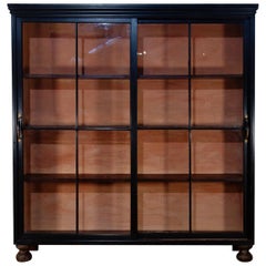 19th Century Ebonized Glazed Sliding Door Apothecary Cabinet, Kitchen Painted