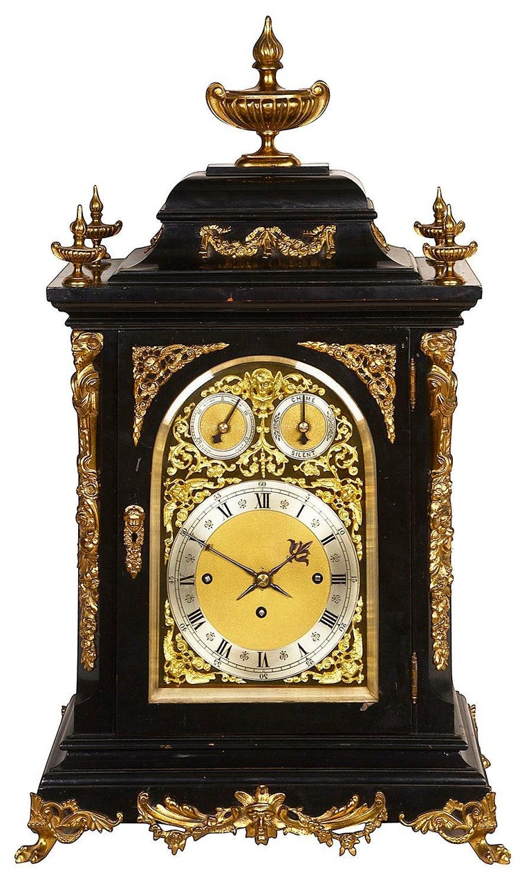 A 19th Century ebonised Westminster chiming mantel clock For Sale at