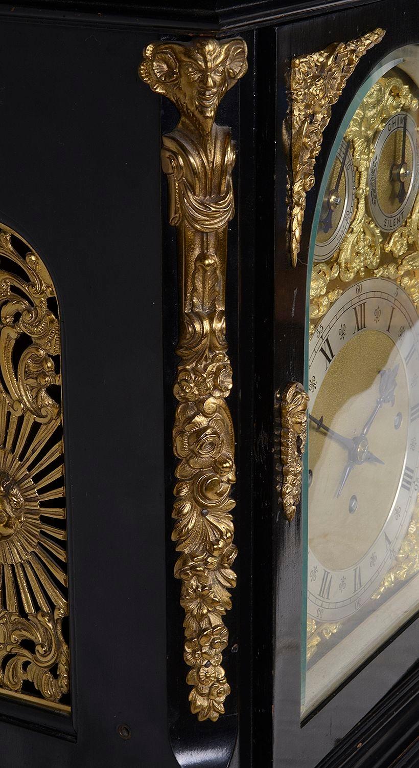 Georgian 19th Century Ebonized Westminster Chiming Mantel Clock For Sale