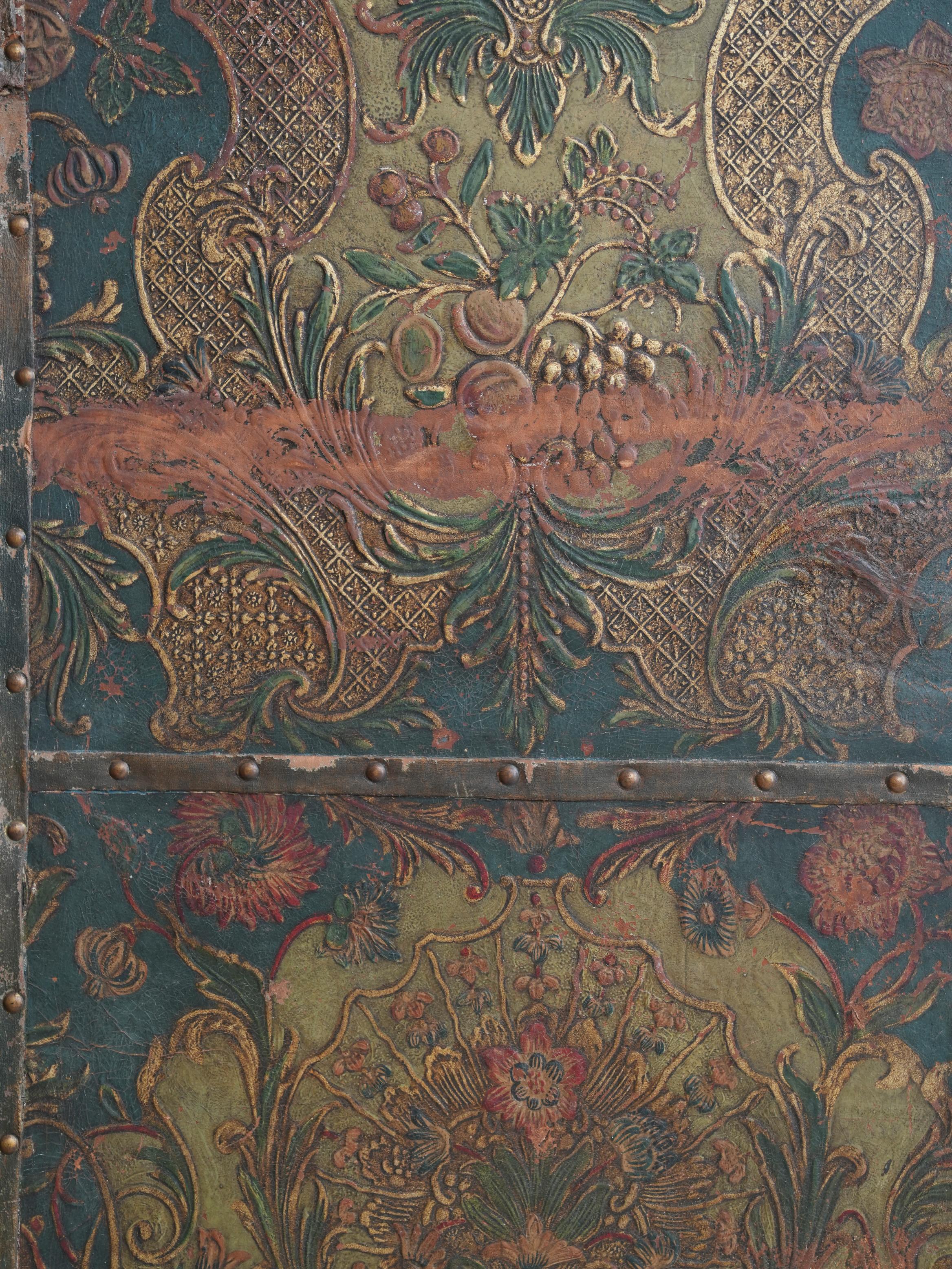 19th Century Embossed & Decorated Leather Room Screen 4