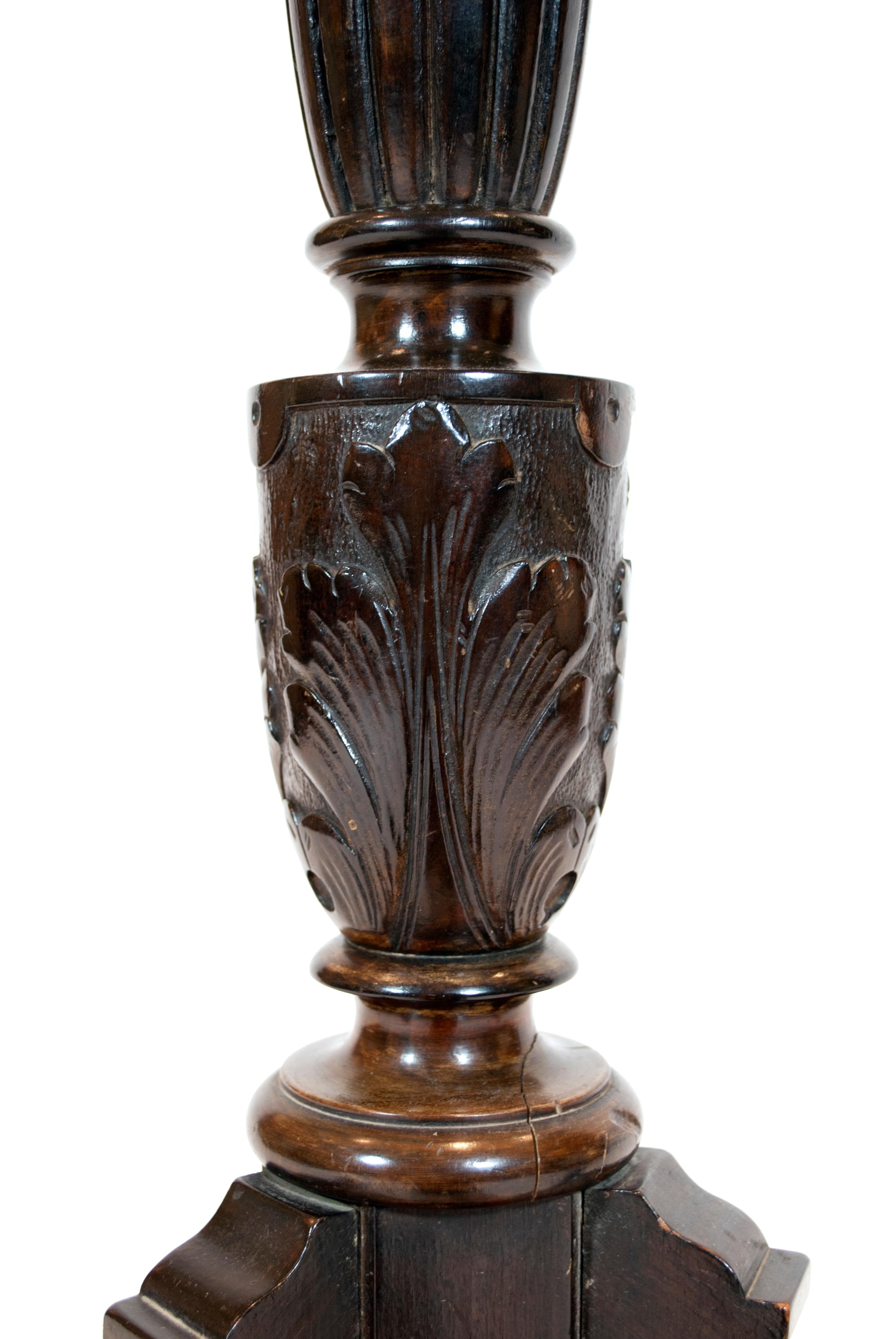 Linen 19th Century Empire Style Mahogany Torchere with Vintage Paisley Shade