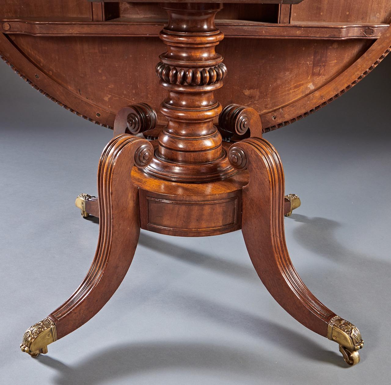 Early 19th Century 19th Century  English George IV Period Mahogany Carved and Inlaid Center Table For Sale