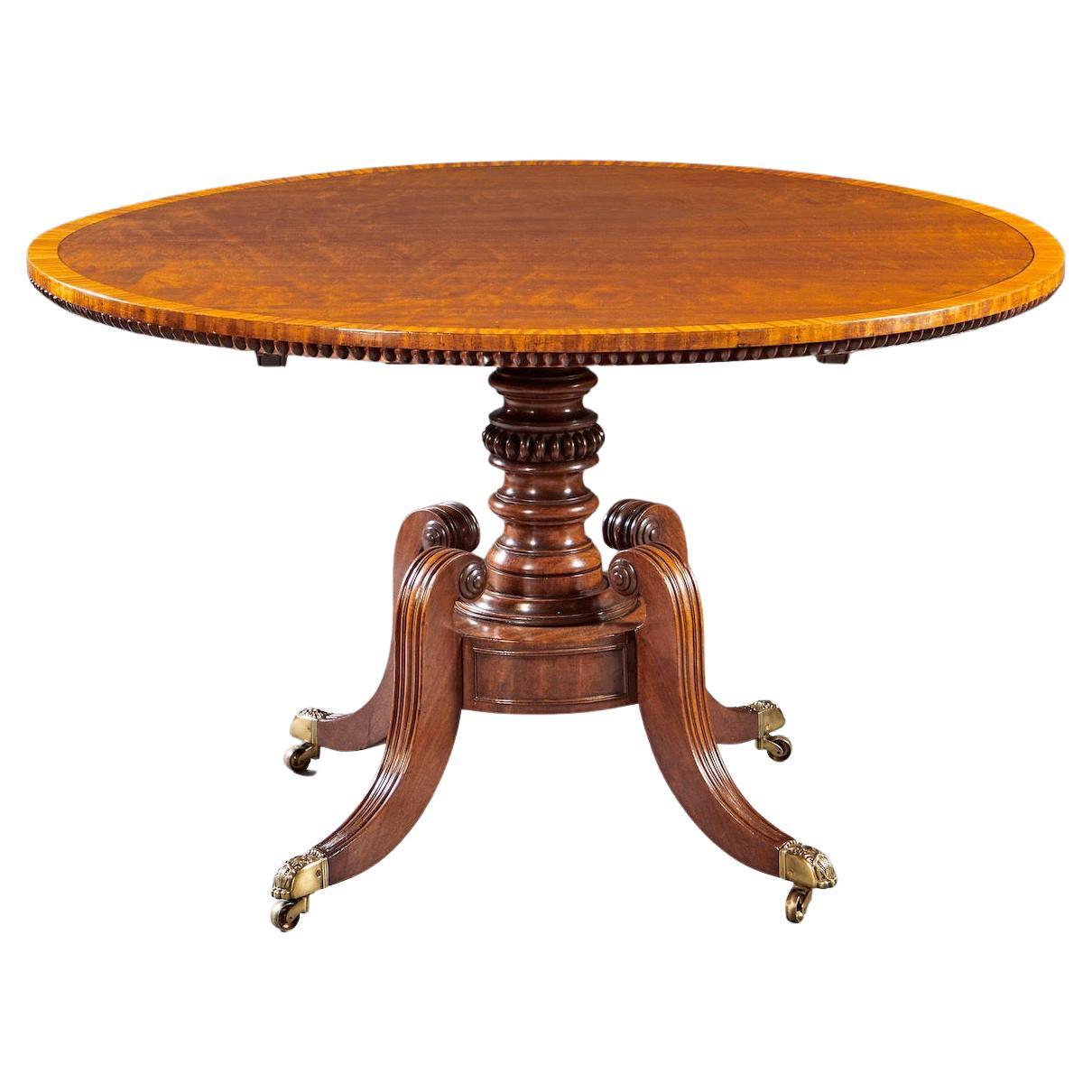 19th Century  English George IV Period Mahogany Carved and Inlaid Center Table For Sale