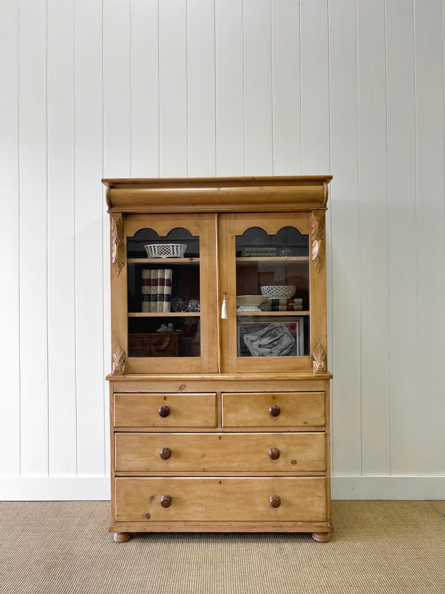 Victorian A 19th Century English Pine Bookcase Cabinet or Hutch For Sale