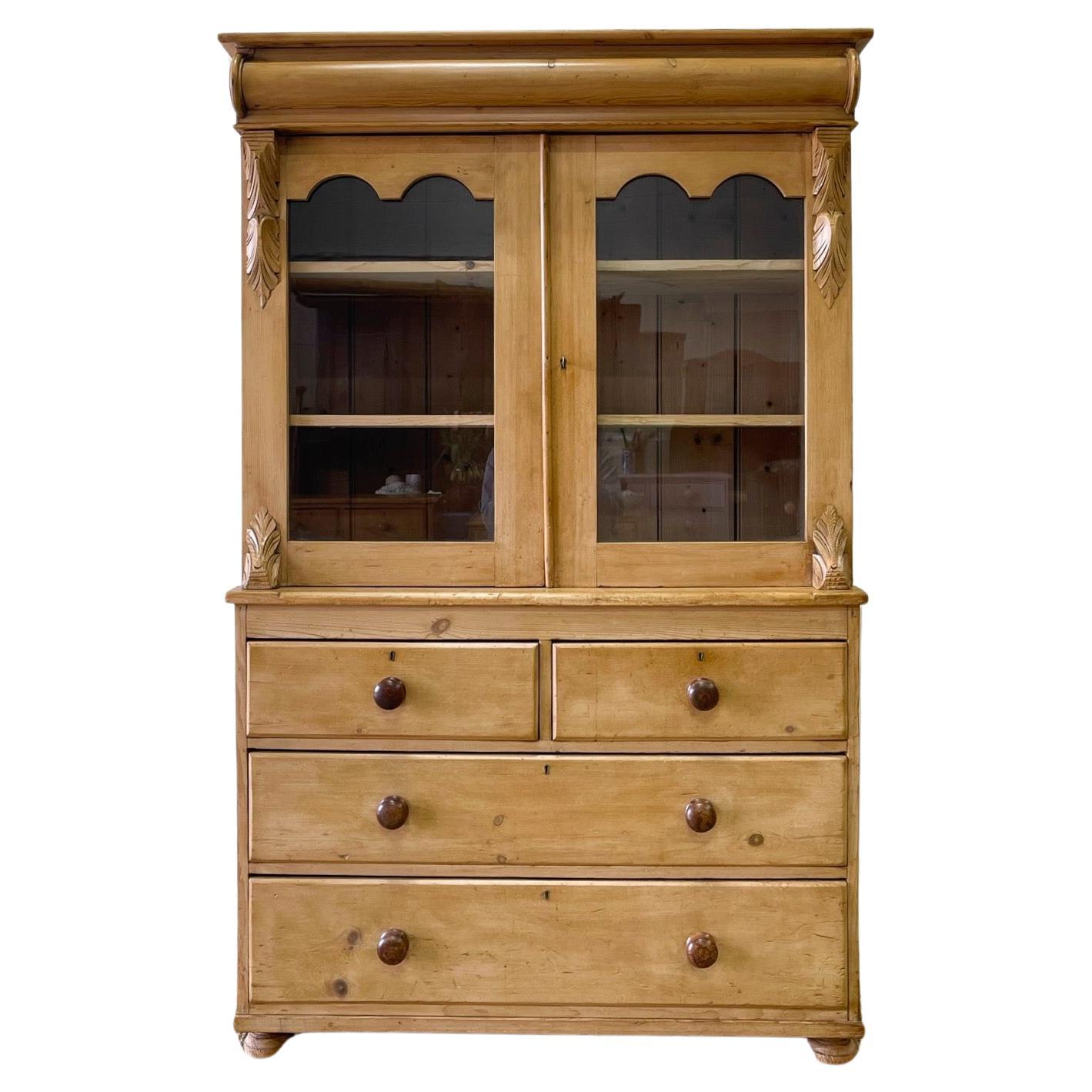 A 19th Century English Pine Bookcase Cabinet or Hutch For Sale