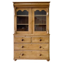 Vintage A 19th Century English Pine Bookcase Cabinet or Hutch