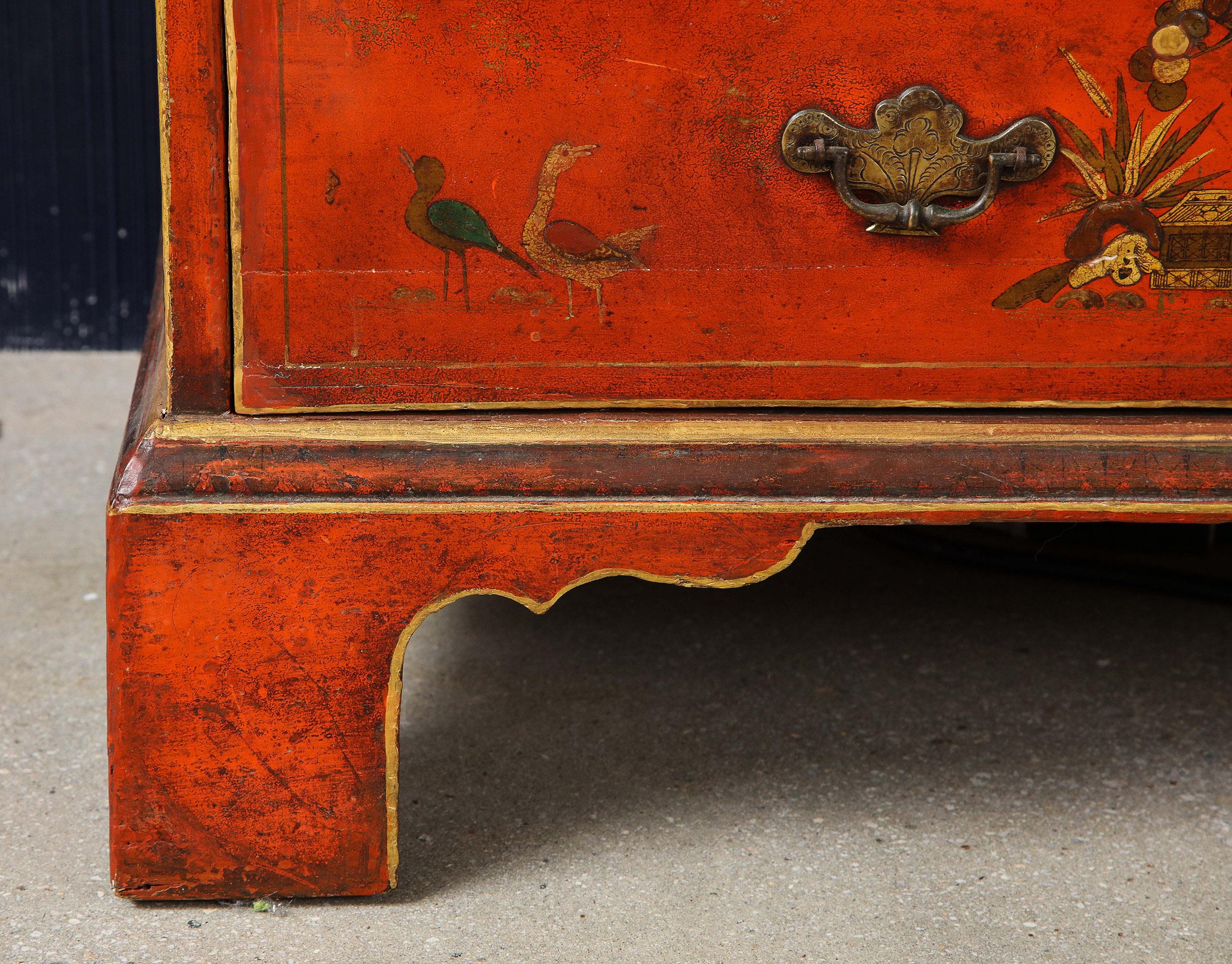19th Century English Red Lacquer Secretary In Good Condition In New York, NY