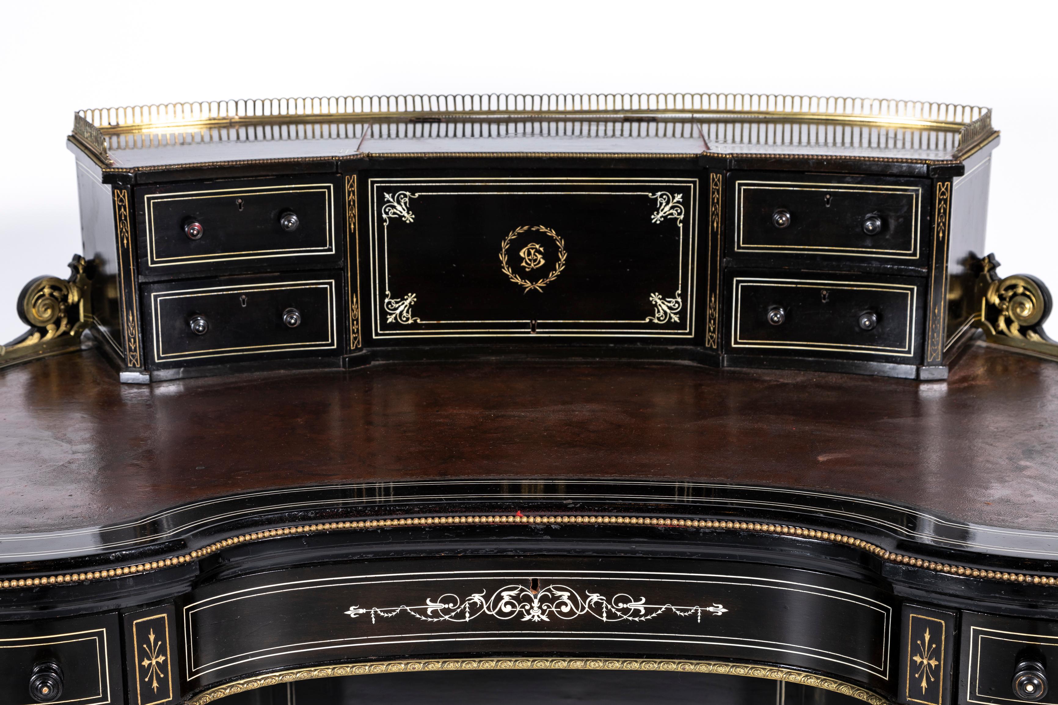 A 19. Jahrhundert Englisch Regency Nieren Form Schwarz Ebenholz Schreibtisch im Angebot 9