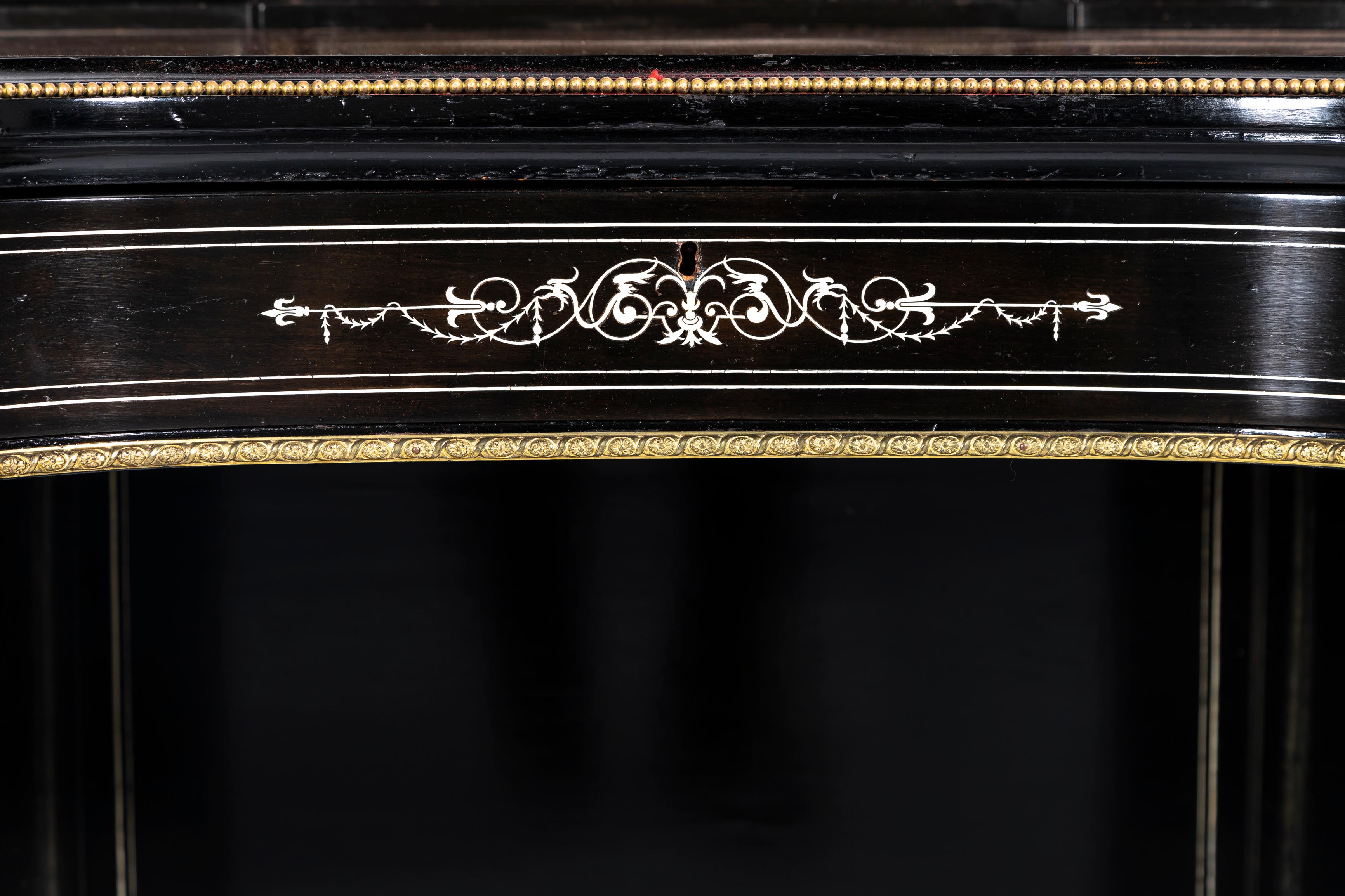 A 19. Jahrhundert Englisch Regency Nieren Form Schwarz Ebenholz Schreibtisch im Angebot 10