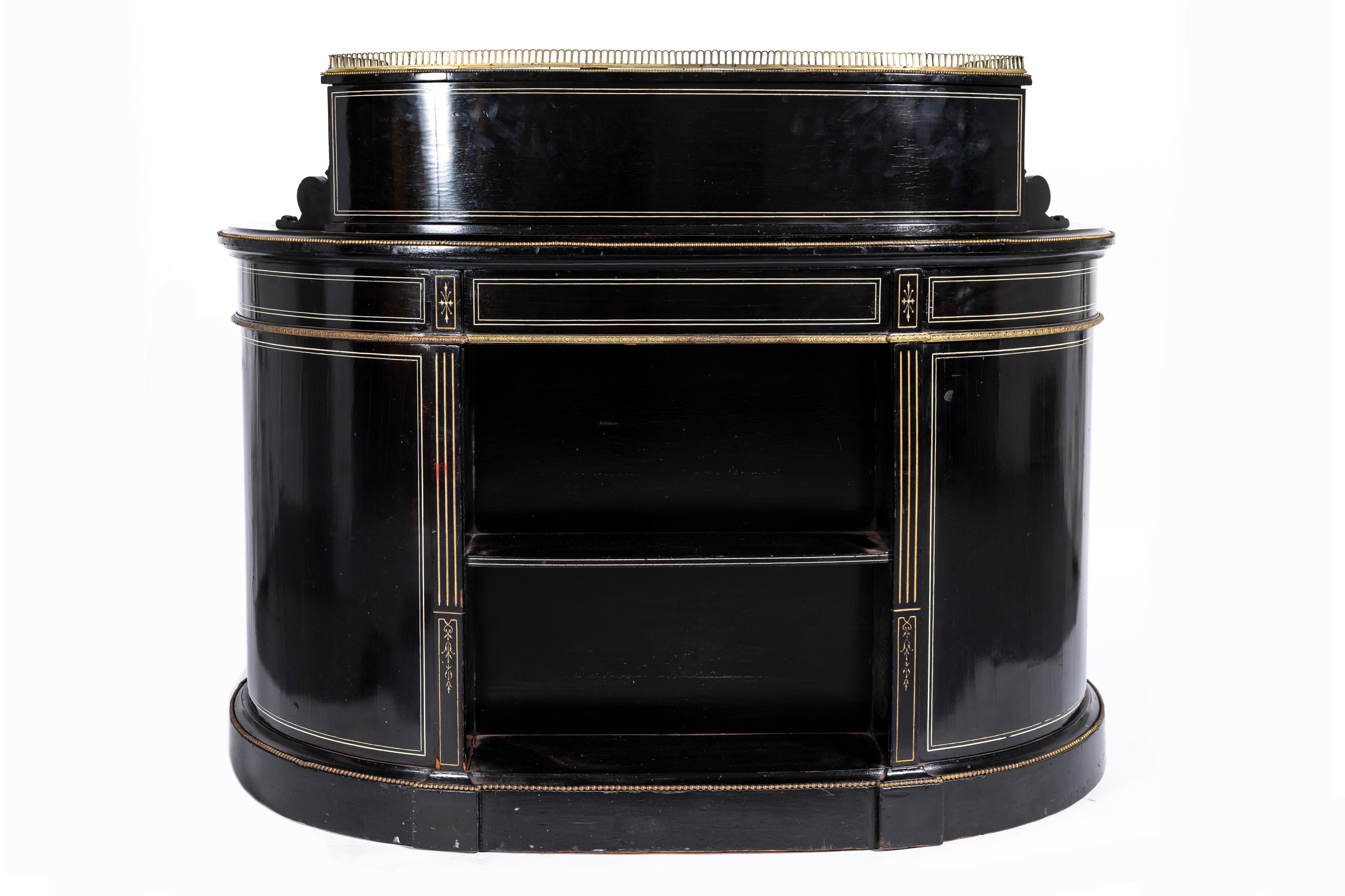 A 19. Jahrhundert Englisch Regency Nieren Form Schwarz Ebenholz Schreibtisch im Angebot 13