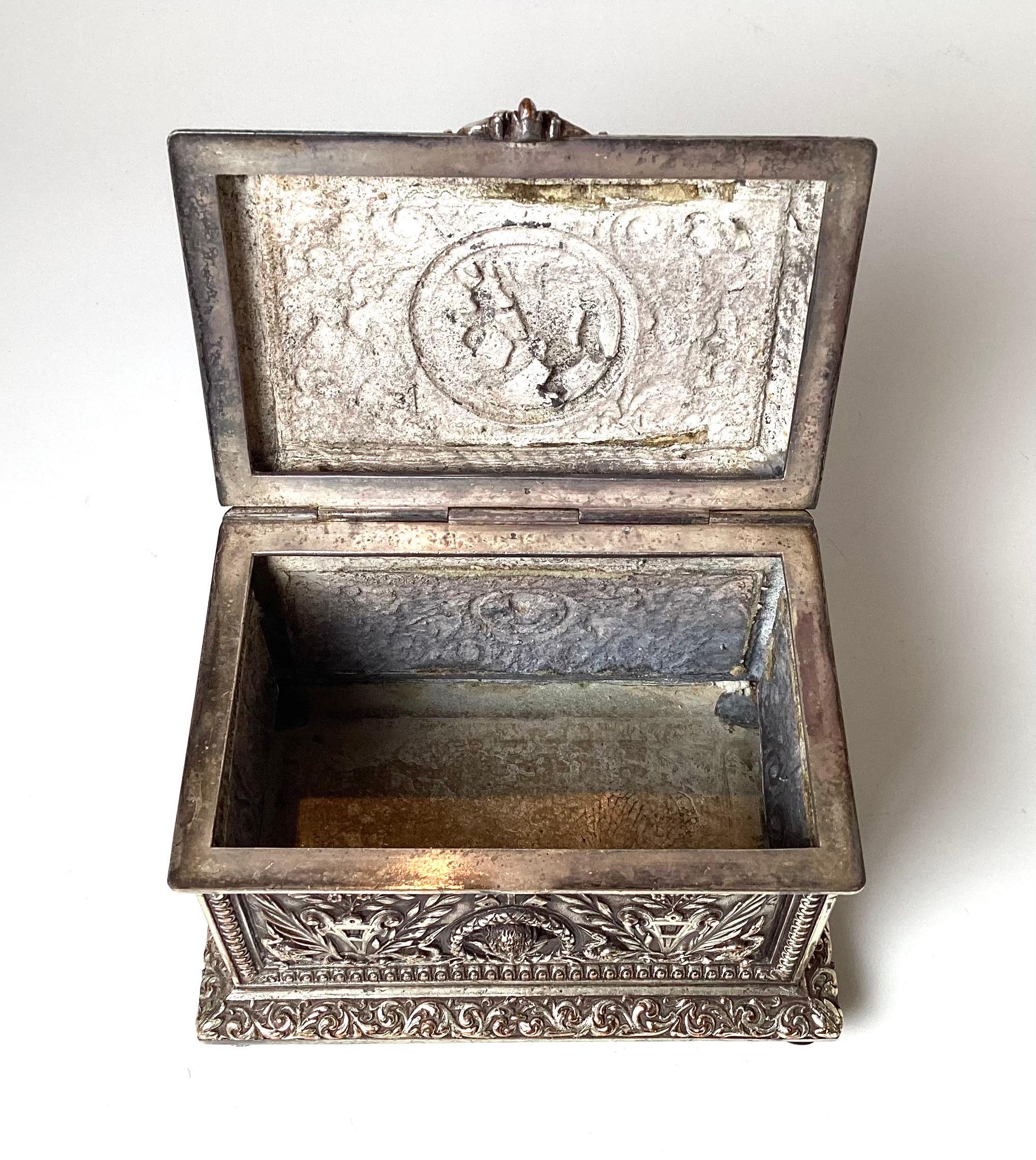 19th Century English Silvered Bronze Hinged Lid Box 4