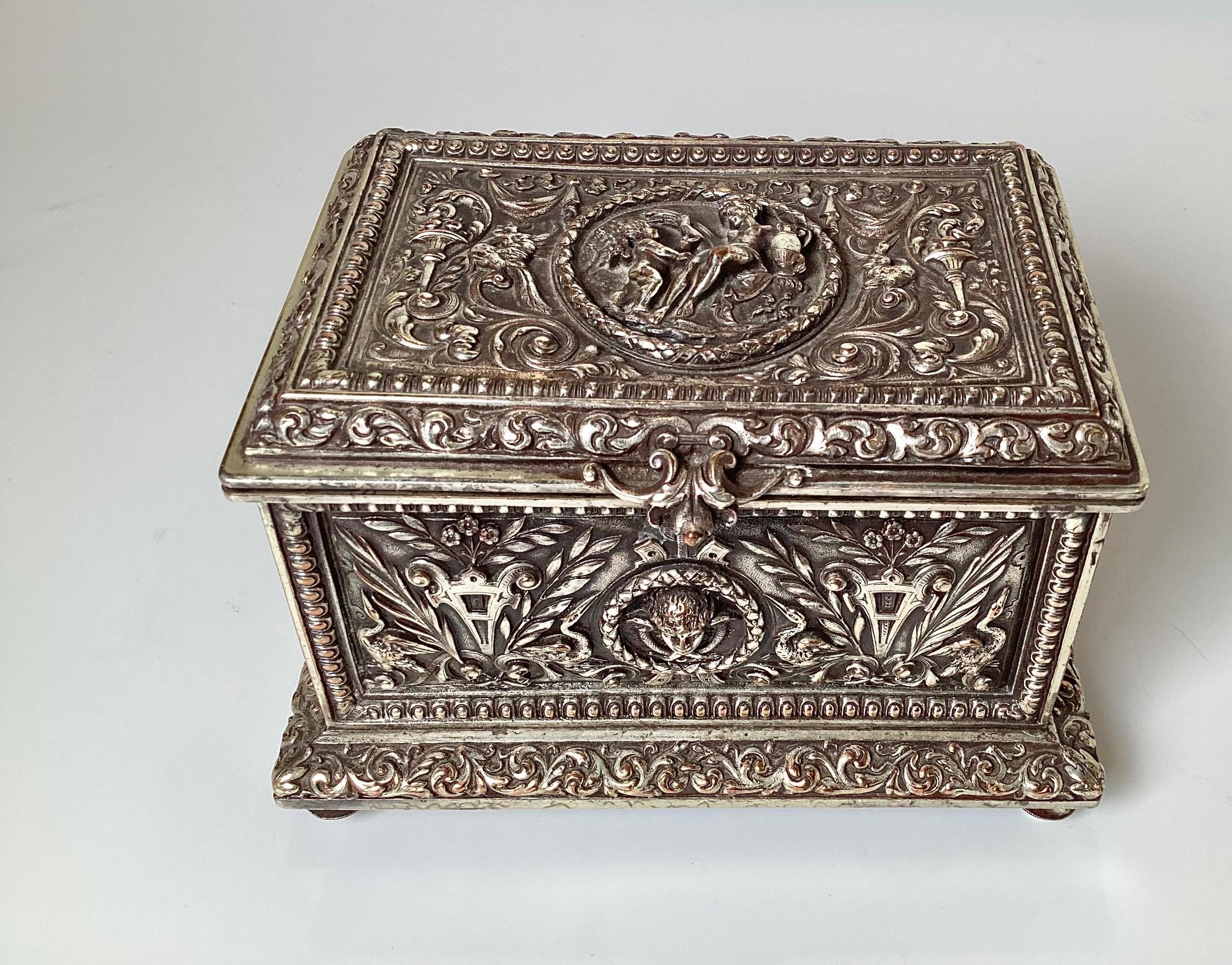 Renaissance Revival 19th Century English Silvered Bronze Hinged Lid Box