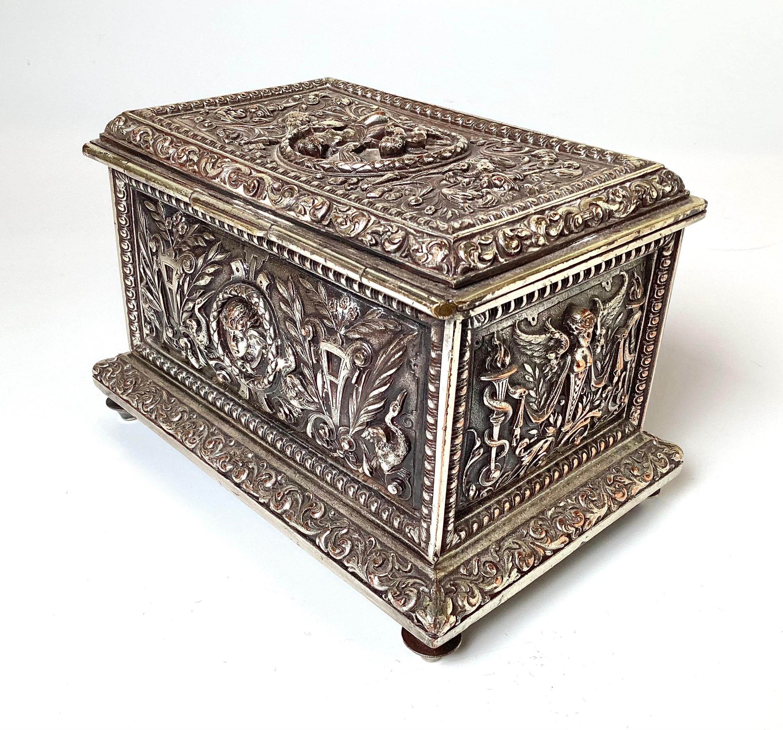 Late 19th Century 19th Century English Silvered Bronze Hinged Lid Box