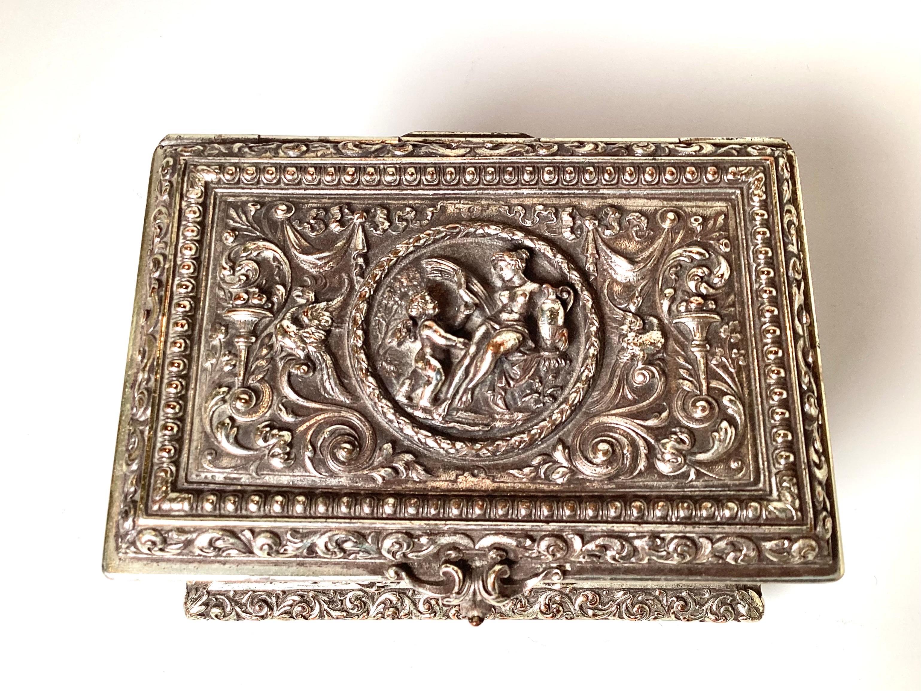 19th Century English Silvered Bronze Hinged Lid Box 1