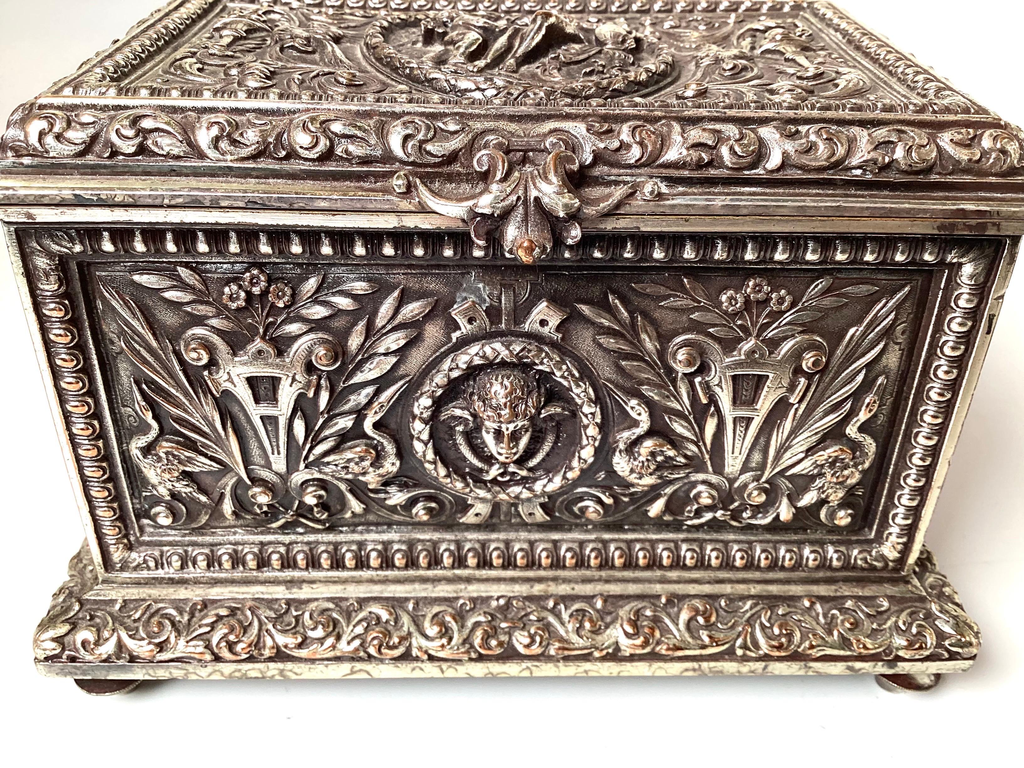 19th Century English Silvered Bronze Hinged Lid Box 2