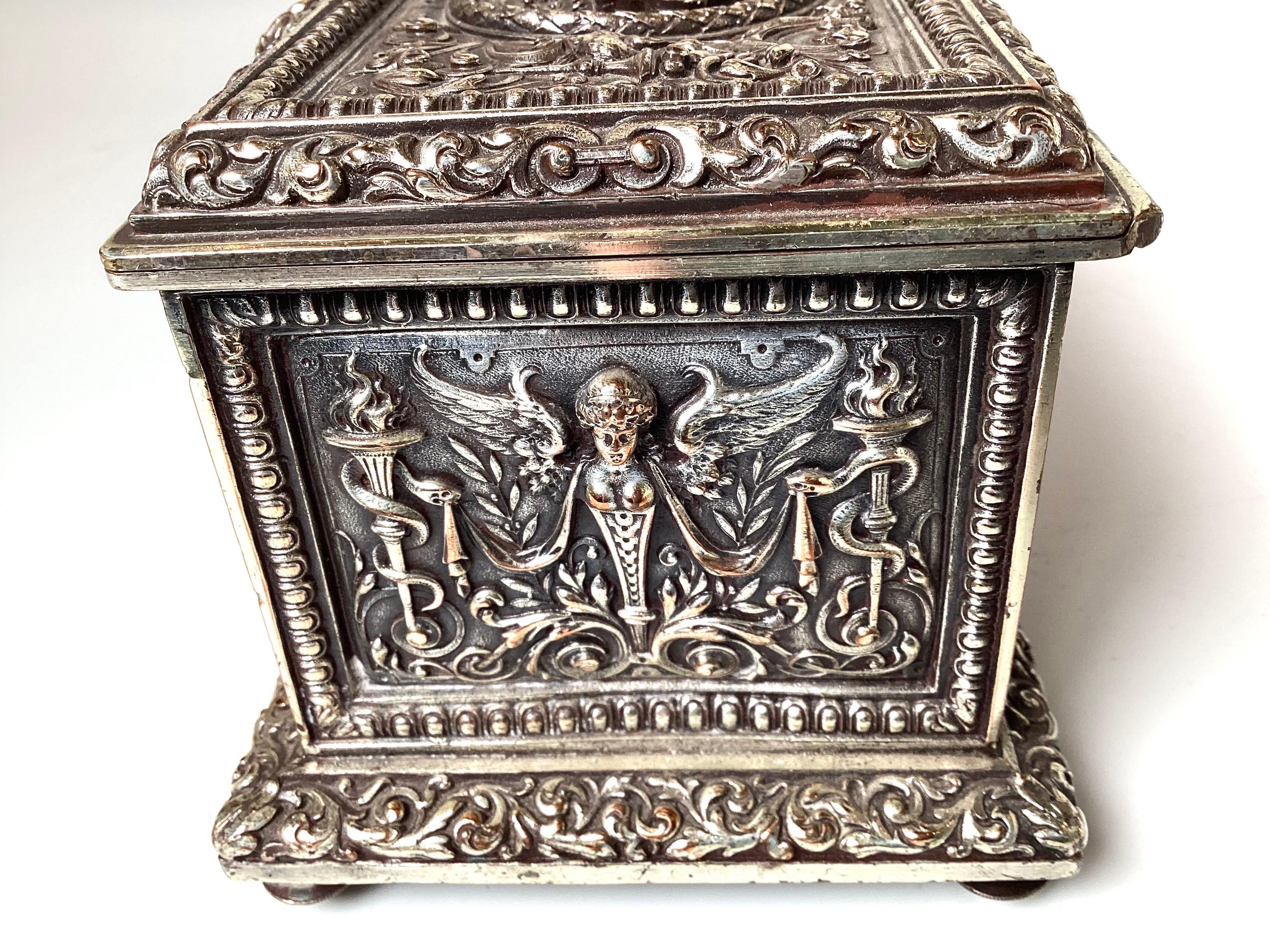19th Century English Silvered Bronze Hinged Lid Box 3