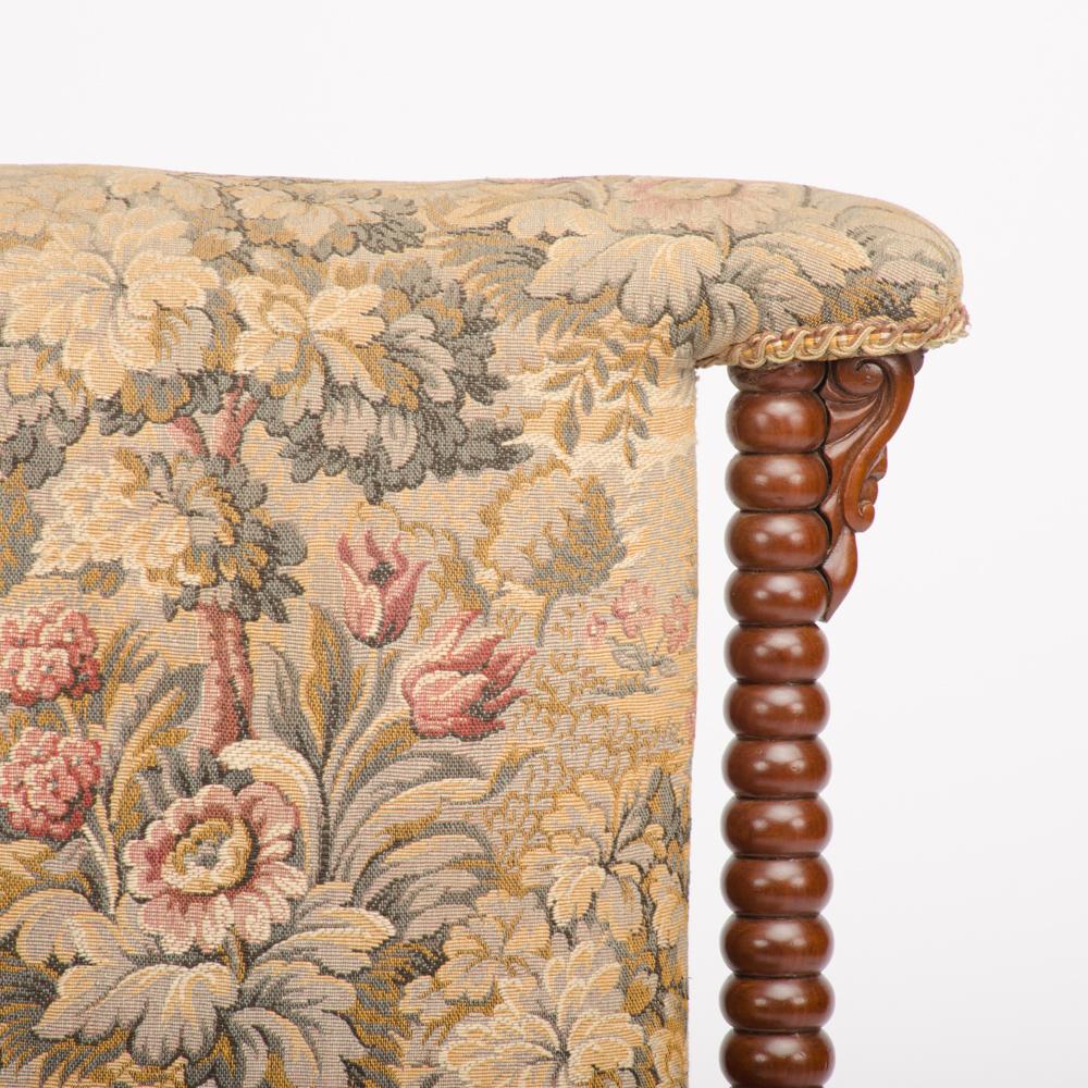 European 19th Century English Spool Chair, Mahogany with Fabric Upholstery