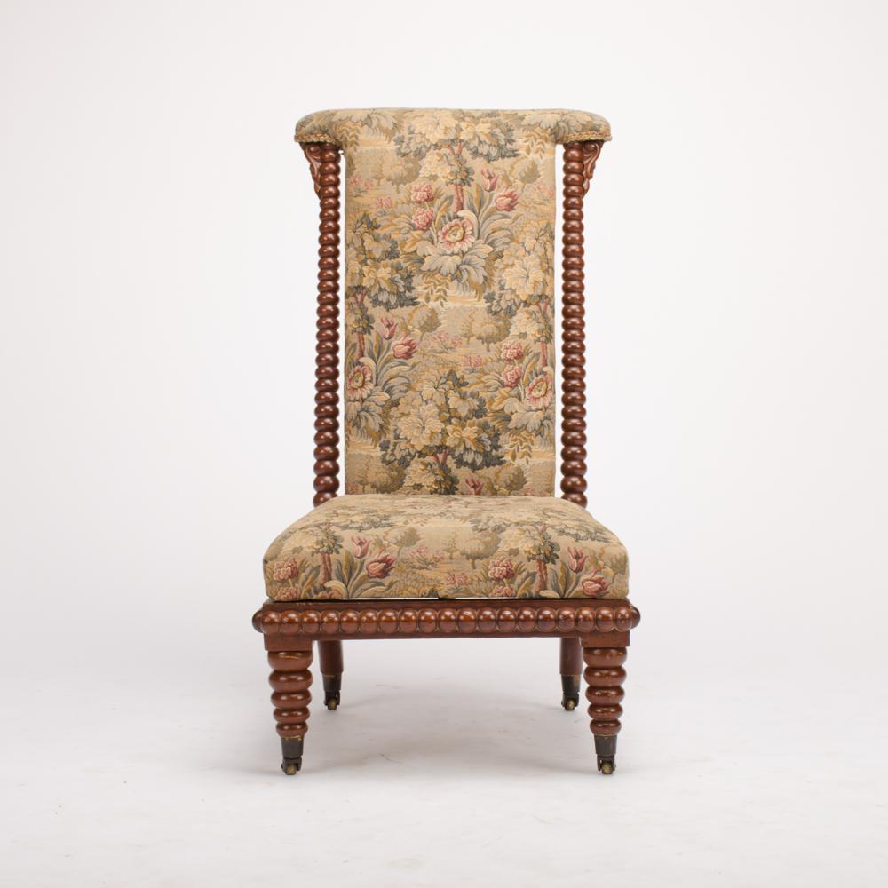 19th Century English Spool Chair, Mahogany with Fabric Upholstery 1