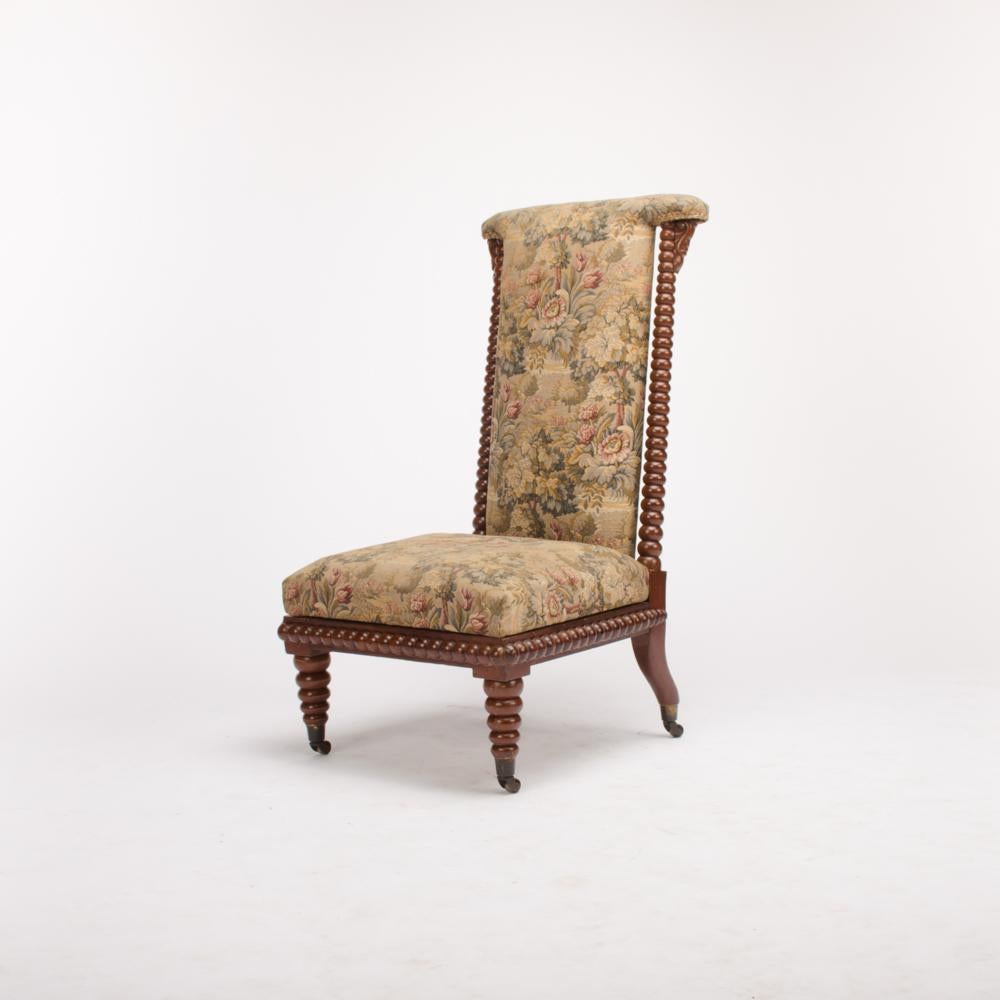 19th Century English Spool Chair, Mahogany with Fabric Upholstery 2