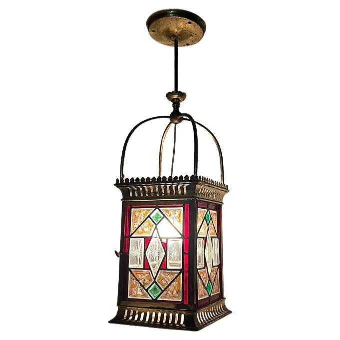 A 19th Century English stained glass Lantern For Sale