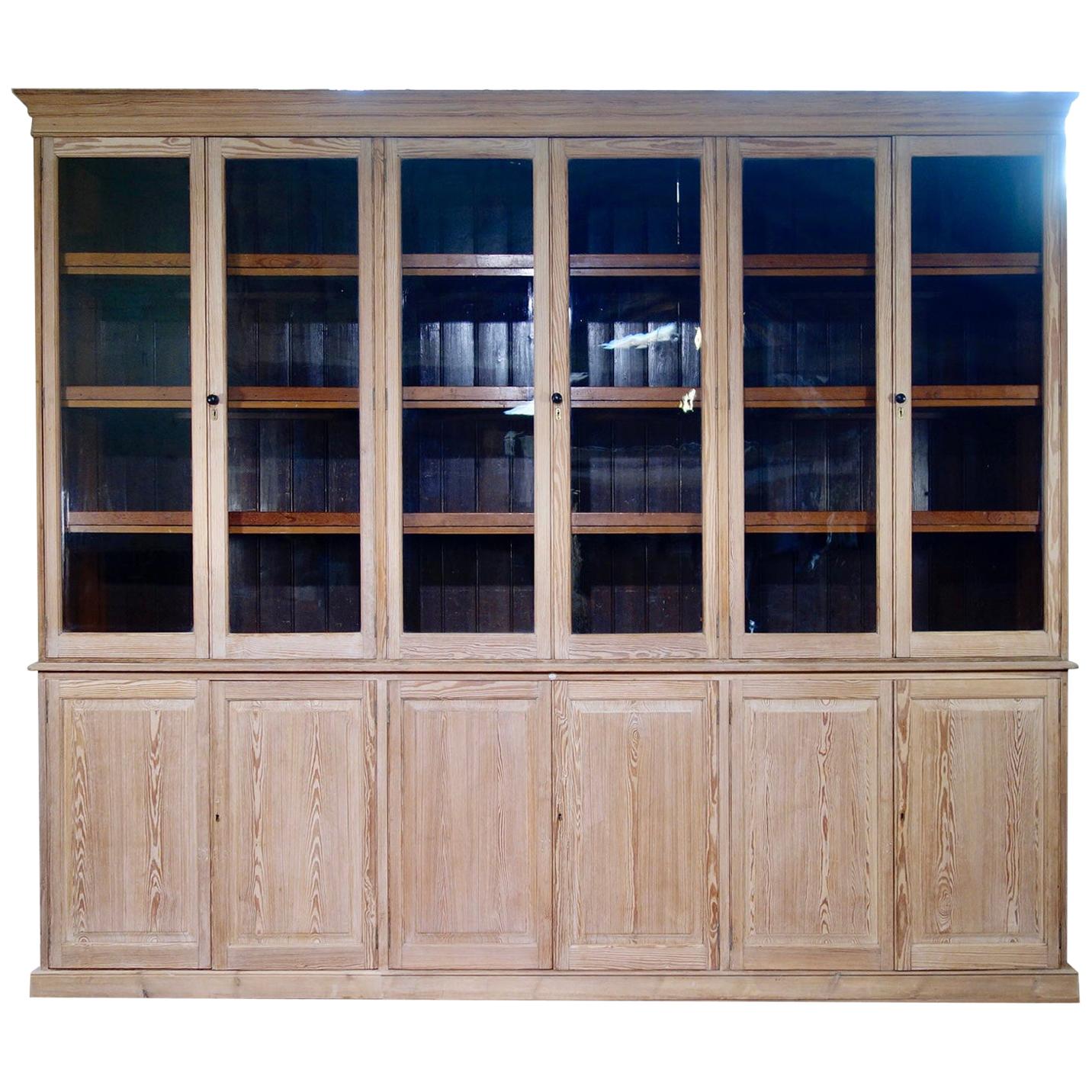19th Century Exceptionally Large Glazed Bleached Bookcase Bibliothèque