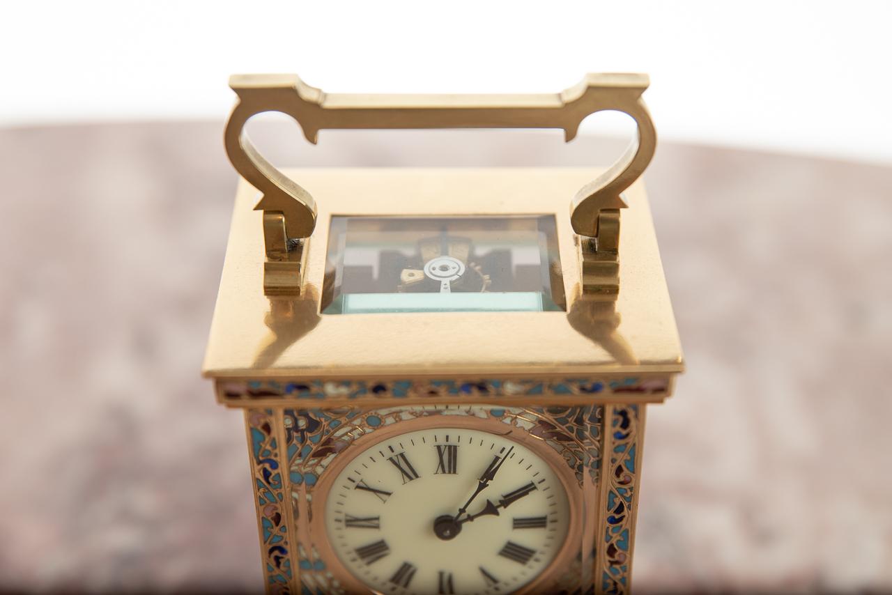 Late Victorian 19th Century Fine 8 Day French Brass & Champlevé Timepiece Carriage Clock