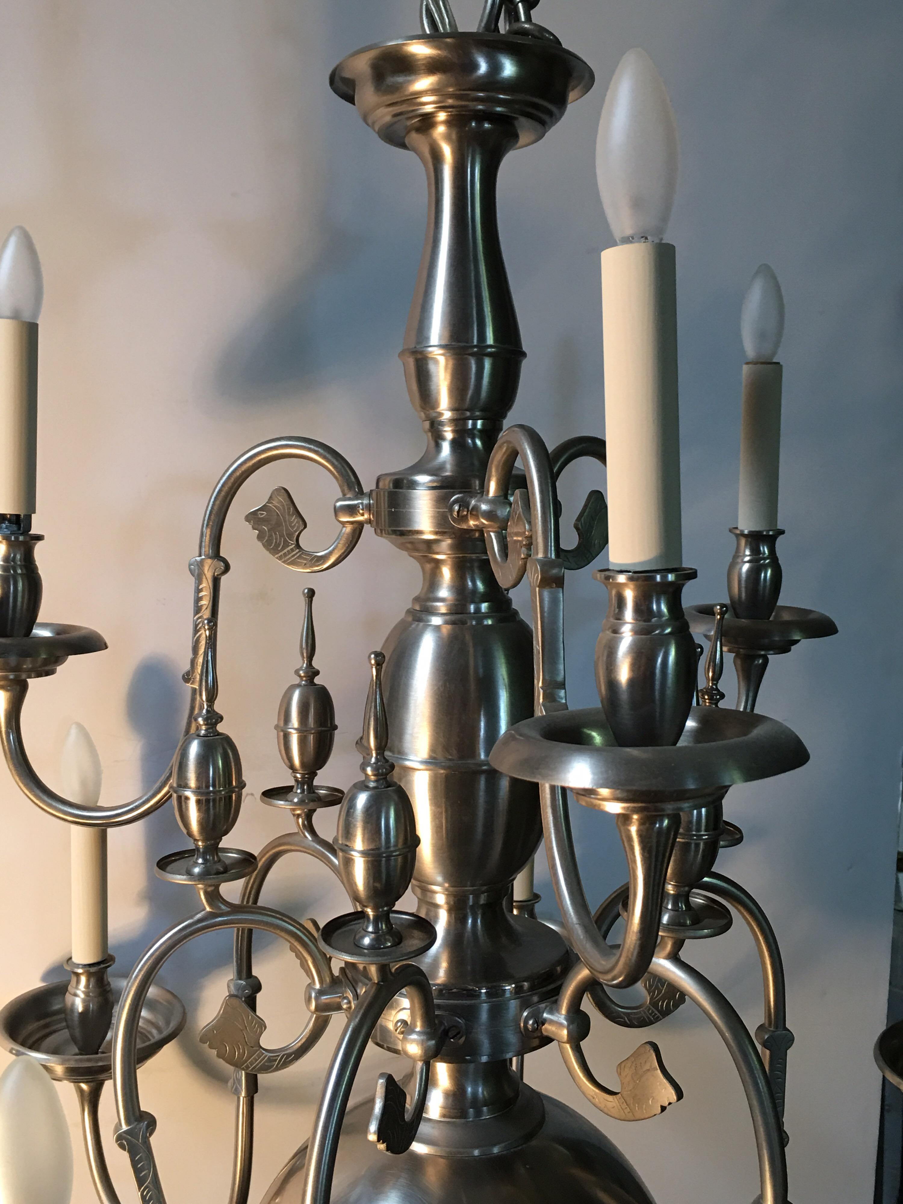 19th Century Flemish Chandelier with a Pewter Finish For Sale 2