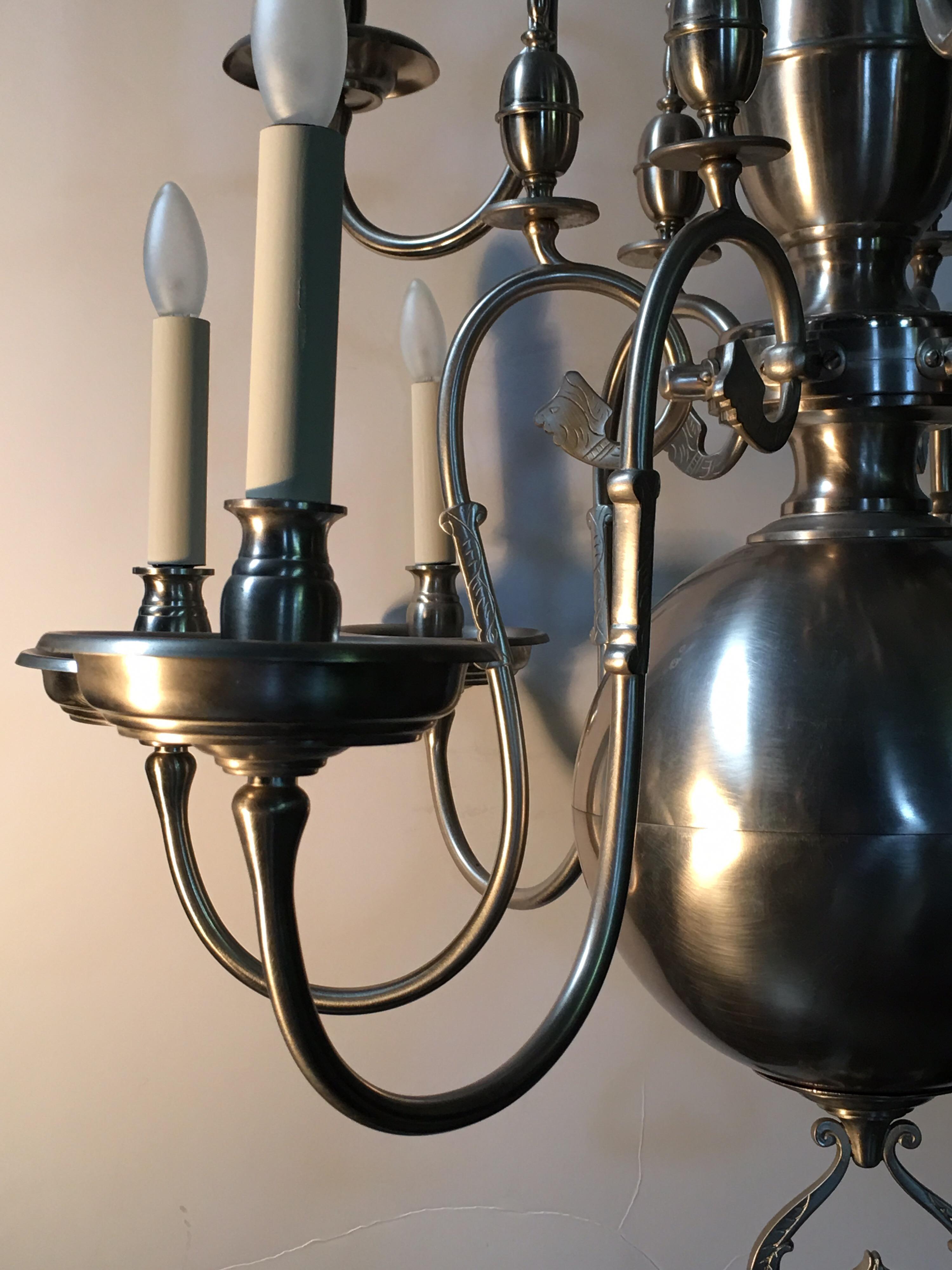 Belgian 19th Century Flemish Chandelier with a Pewter Finish For Sale