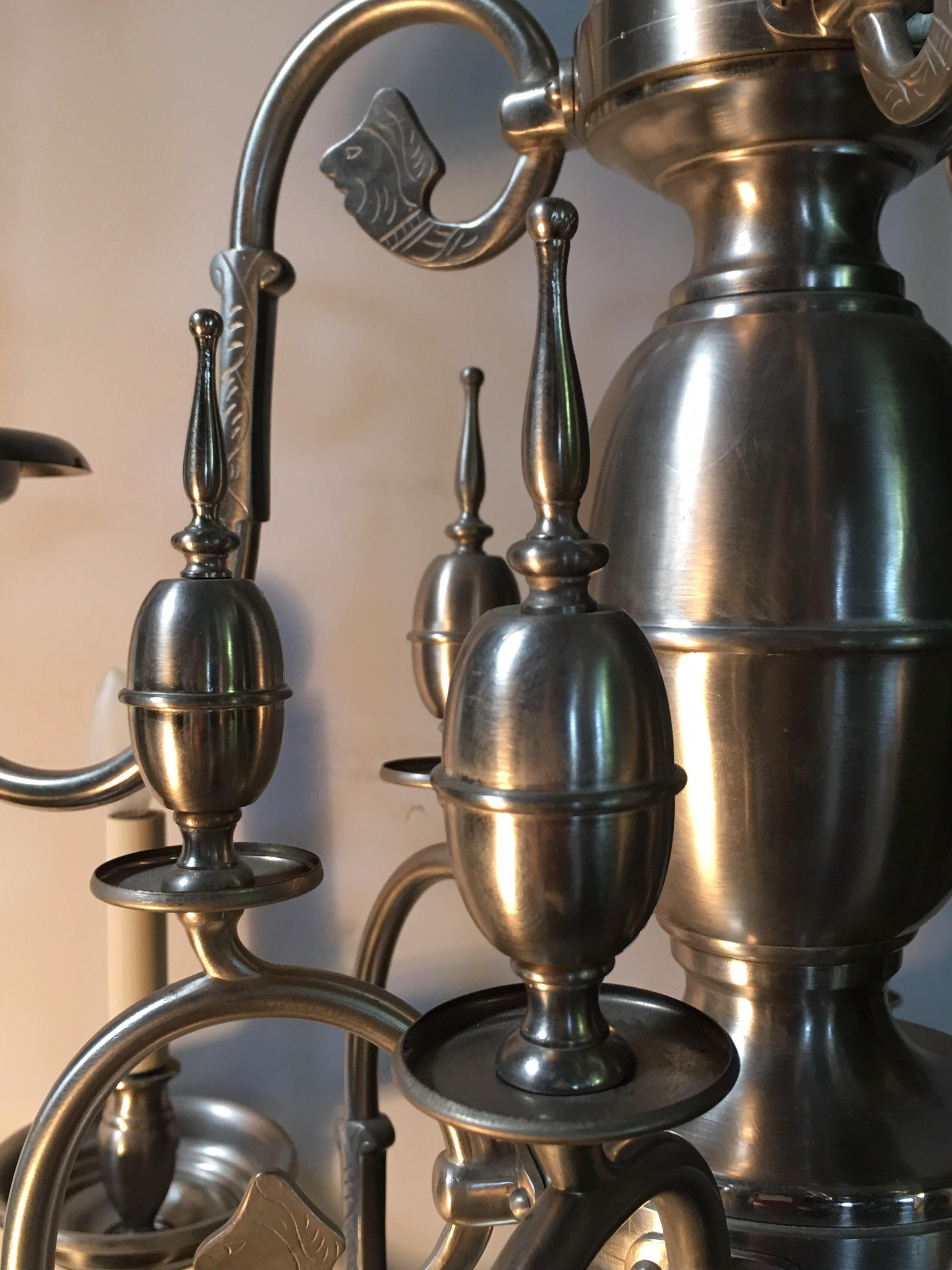 Bronze 19th Century Flemish Chandelier with a Pewter Finish For Sale