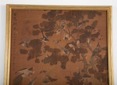 19th Century Framed Chinese Scroll Depicting the Scene of a Hundred Birds