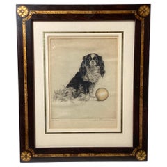 A 19th Century Framed Hand Colored Lithograph of a Spaniel 