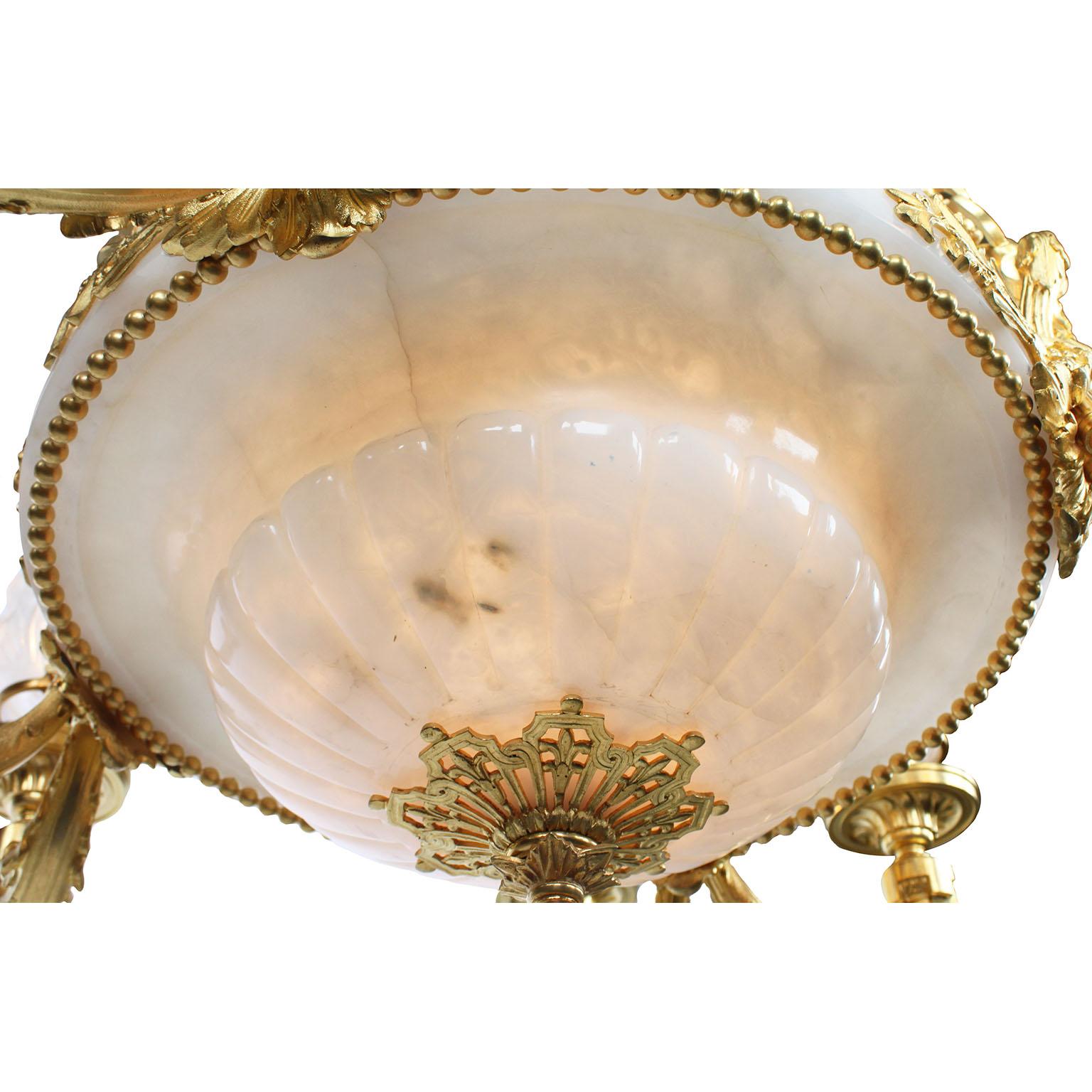19th Century Franco-Russian Neoclassical Style Ormolu & Alabaster Chandelier For Sale 4