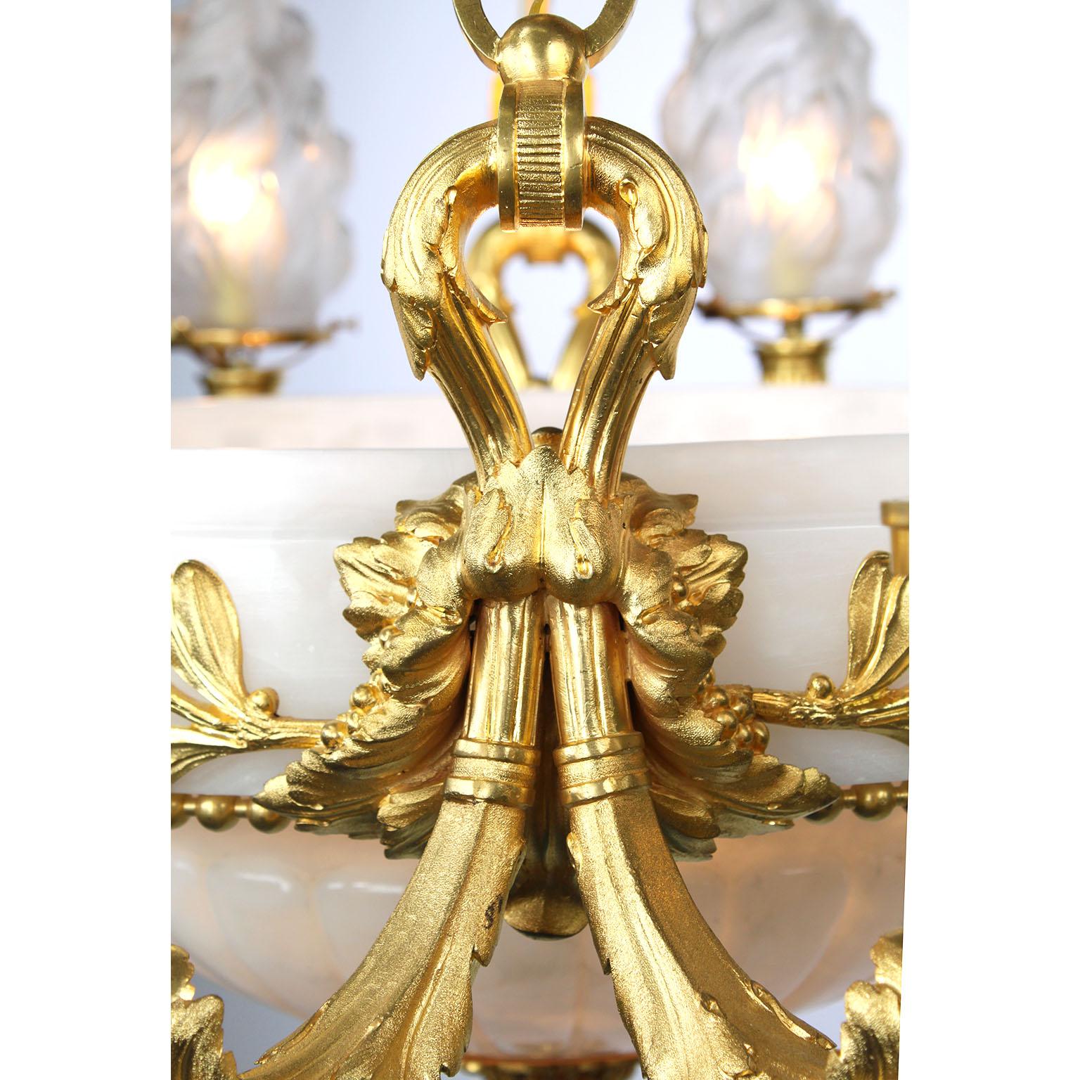 Carved 19th Century Franco-Russian Neoclassical Style Ormolu & Alabaster Chandelier For Sale