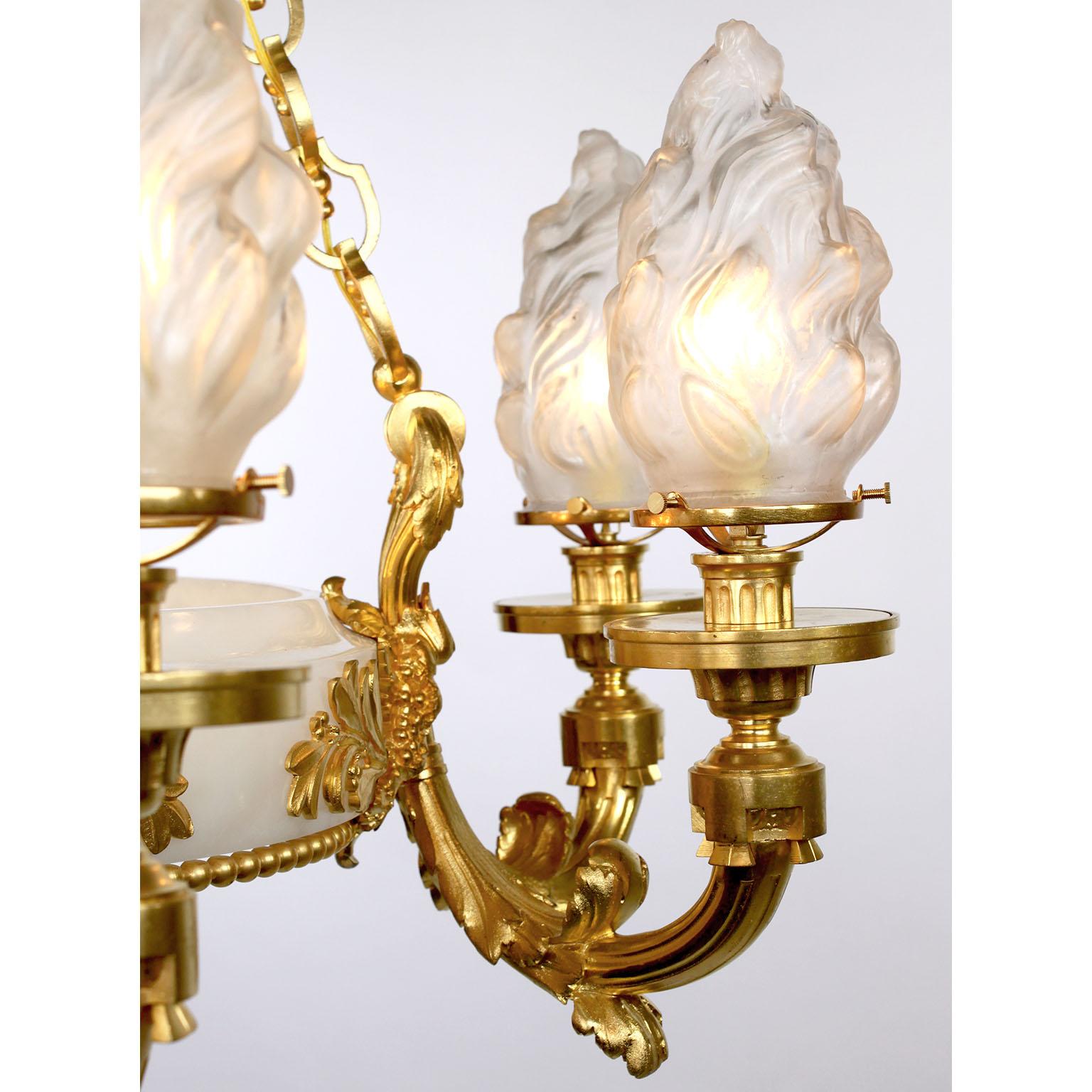 Bronze 19th Century Franco-Russian Neoclassical Style Ormolu & Alabaster Chandelier For Sale