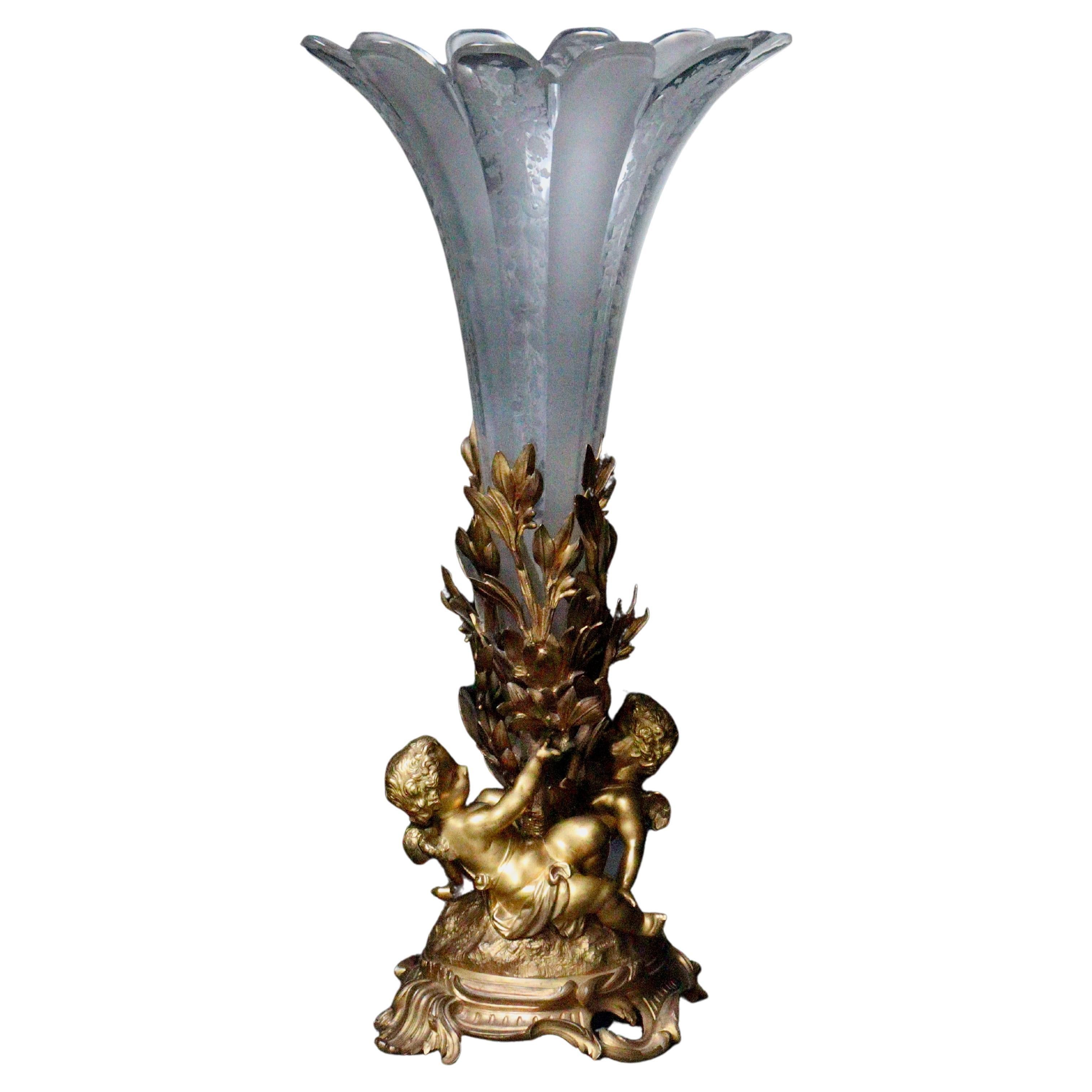 Napoleon III 19th Century, French, Baccarat Crystal and Ormolu Cornet Vase Centerpiece