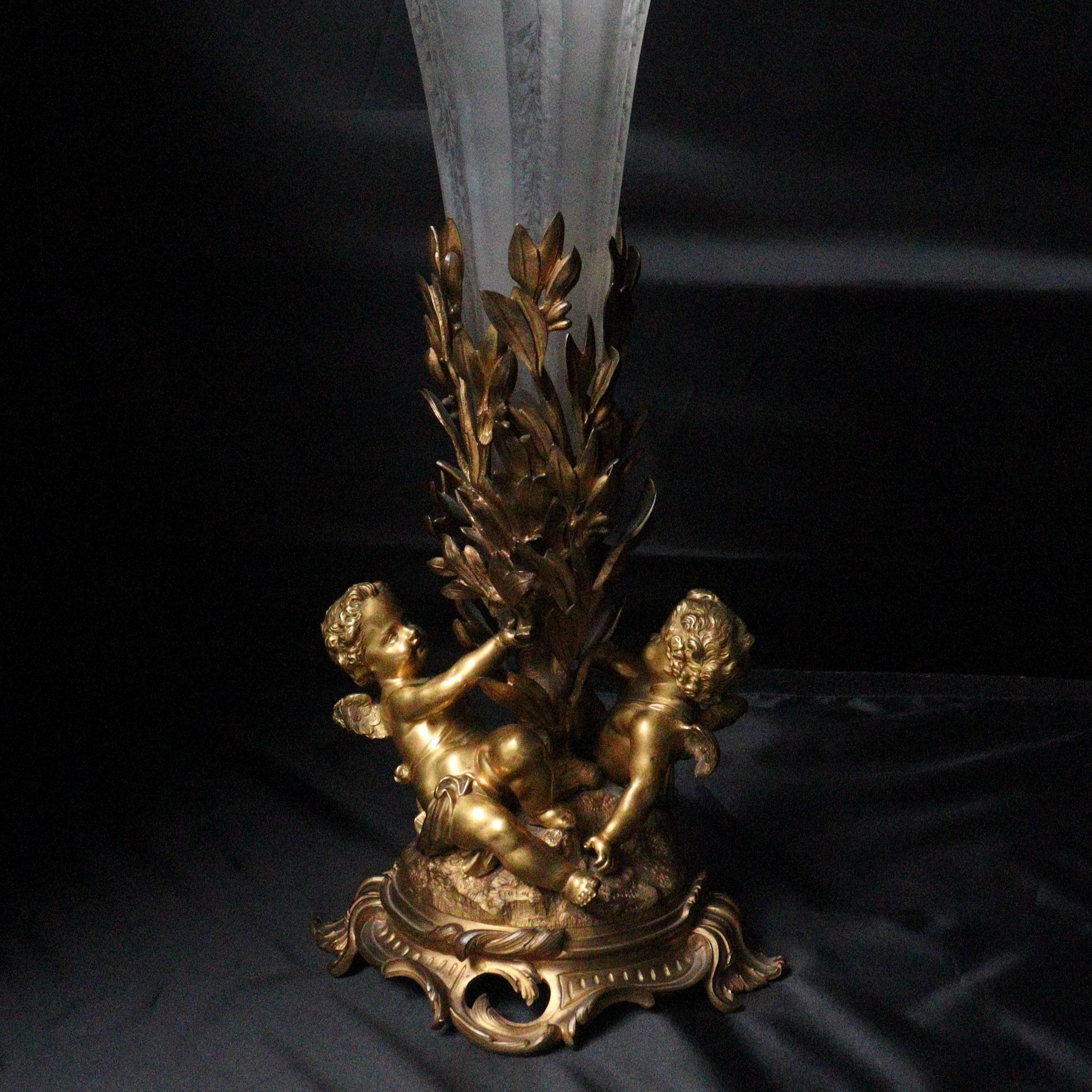 Late 19th Century 19th Century, French, Baccarat Crystal and Ormolu Cornet Vase Centerpiece